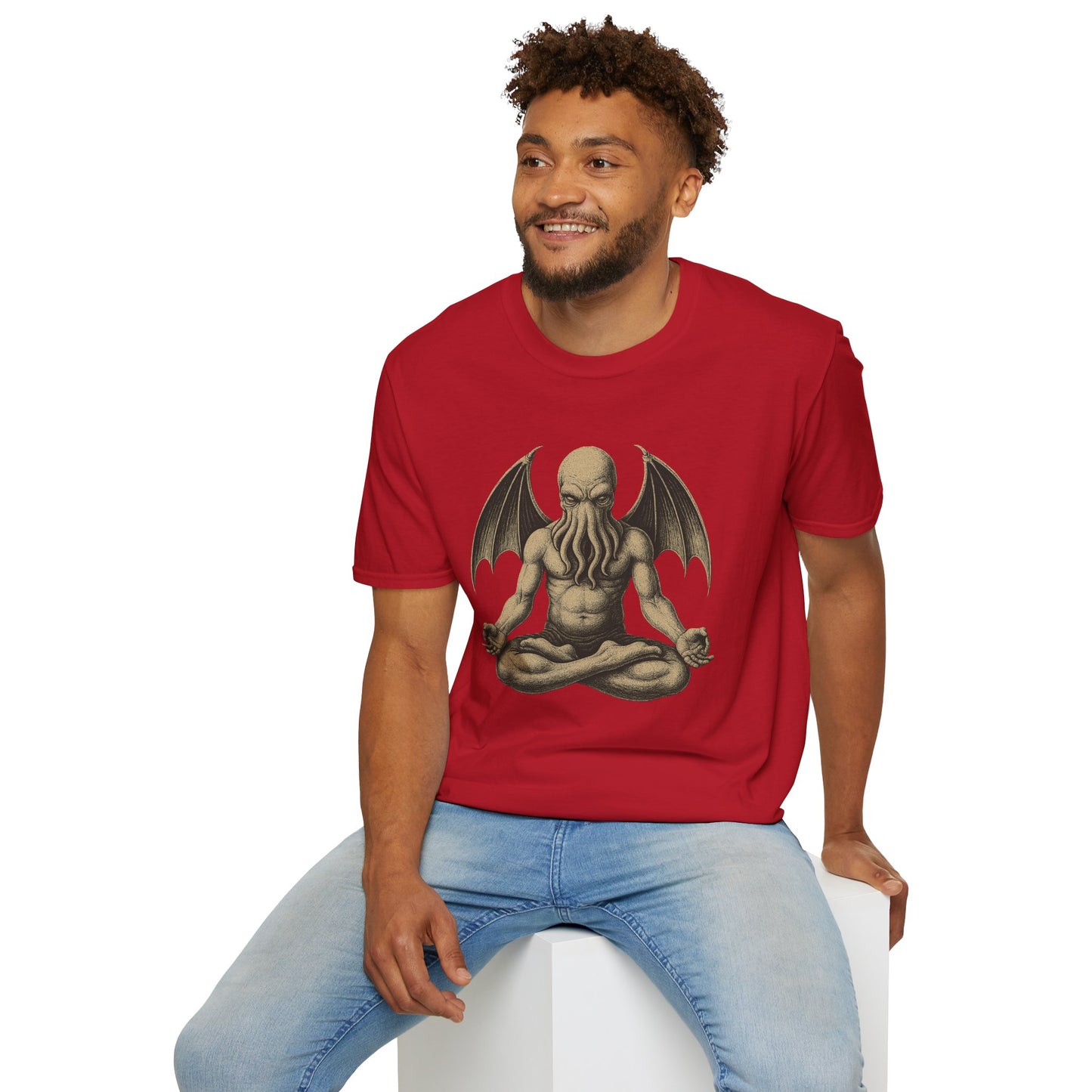 Meditating Cthulhu T-Shirt – Unisex Mythos Tee for Sci-Fi & Festival Fans - WhimSpin - https://whimspin.com