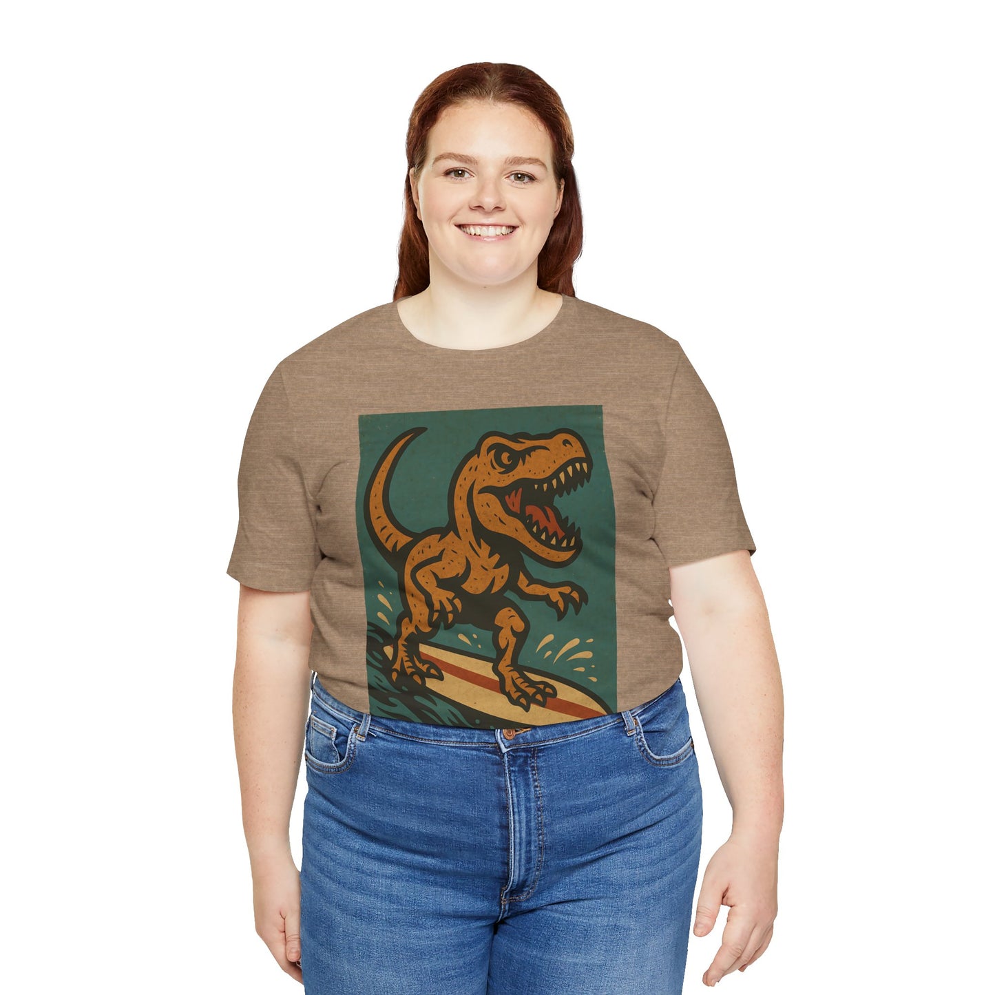 Surfing T-Rex T-Shirt – Funny Dinosaur Graphic Tee for Summer Vibes - WhimSpin - https://whimspin.com