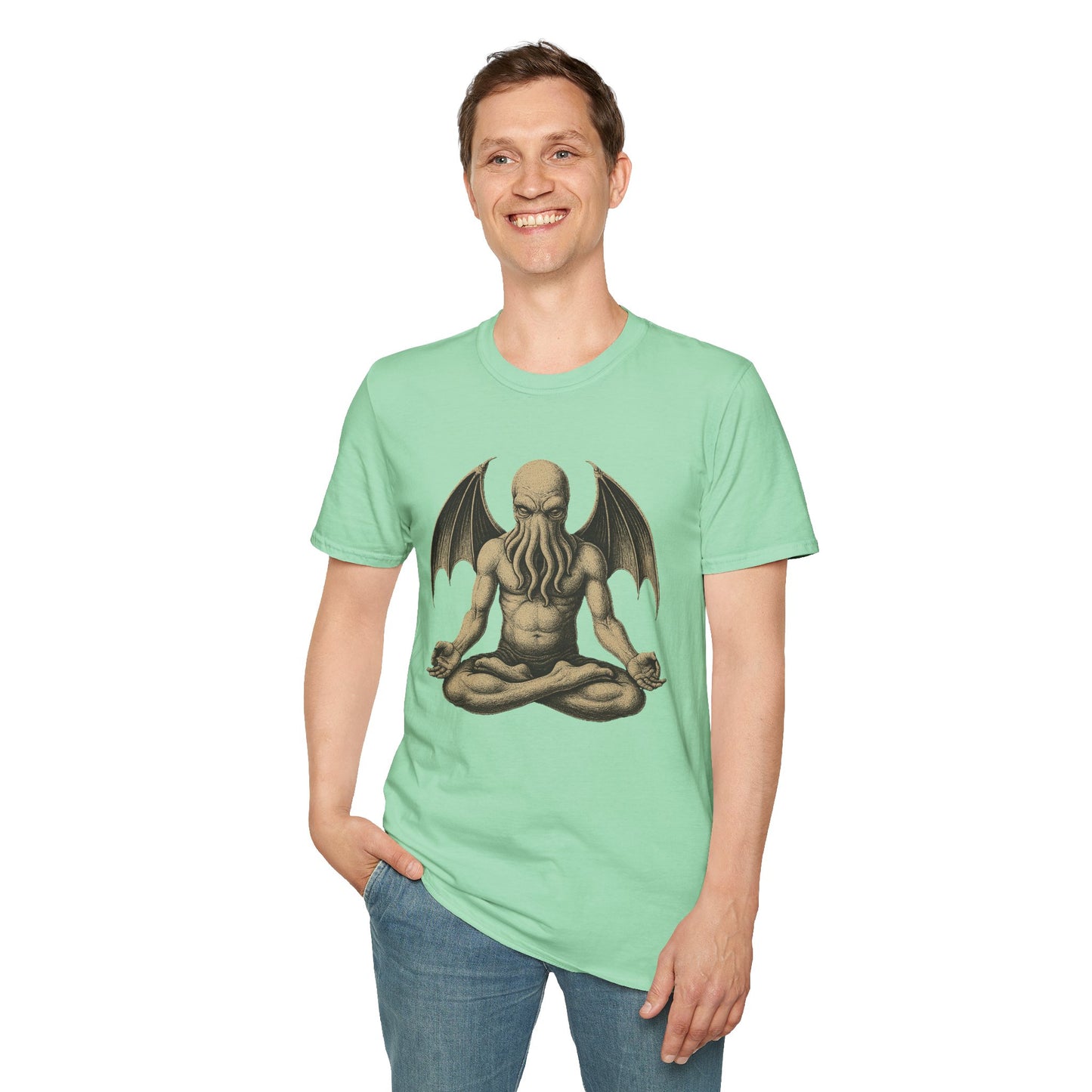 Meditating Cthulhu T-Shirt – Unisex Mythos Tee for Sci-Fi & Festival Fans - WhimSpin - https://whimspin.com