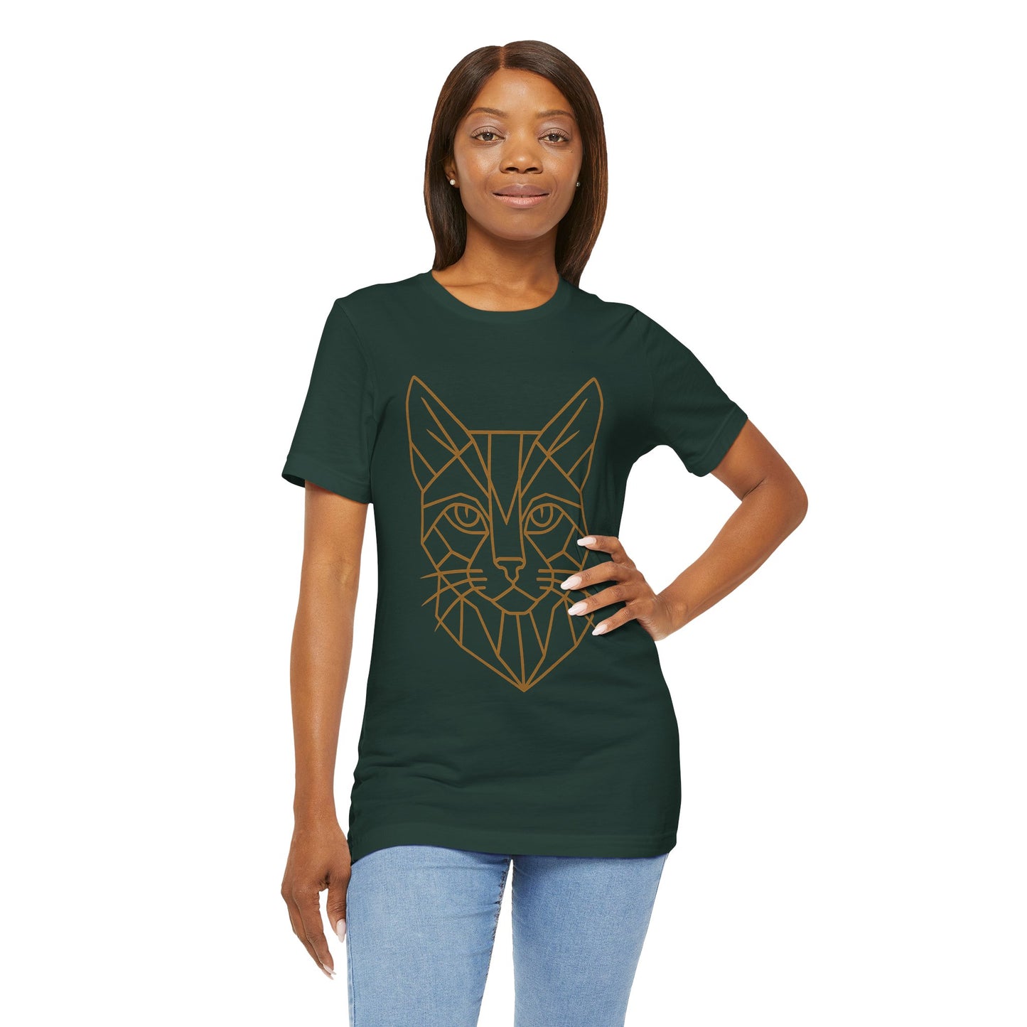 Geometric Cat T-Shirt – Minimalist Line Art Tee - WhimSpin - https://whimspin.com