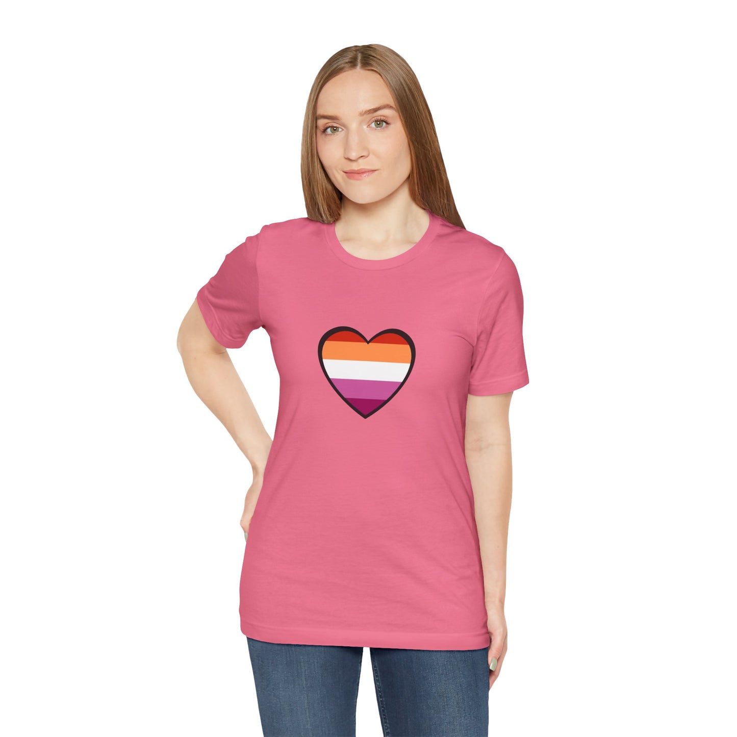 Lesbian Pride Flag Heart T-Shirt – Bold LGBTQ+ Graphic Tee - WhimSpin - https://whimspin.com