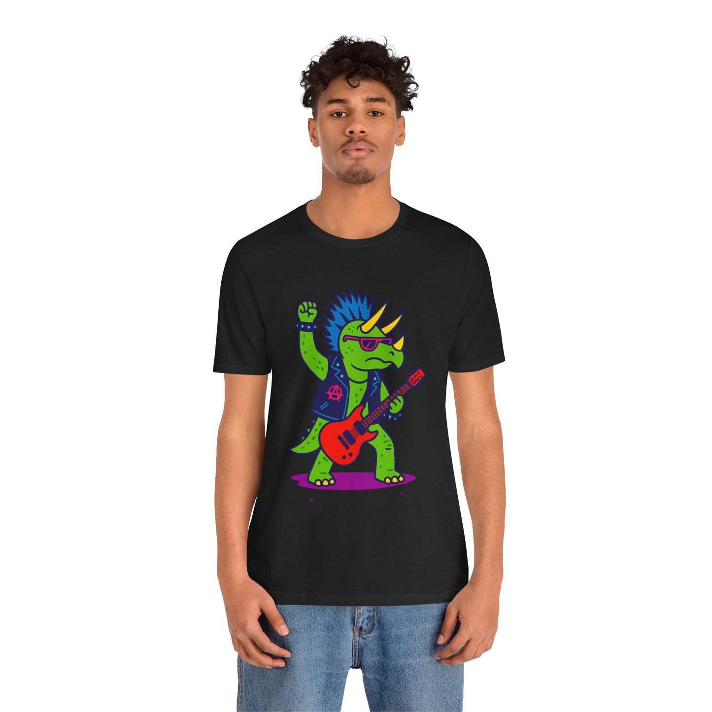 Punk Rocker Triceratops T-Shirt – Funny Dinosaur Tee for Adults