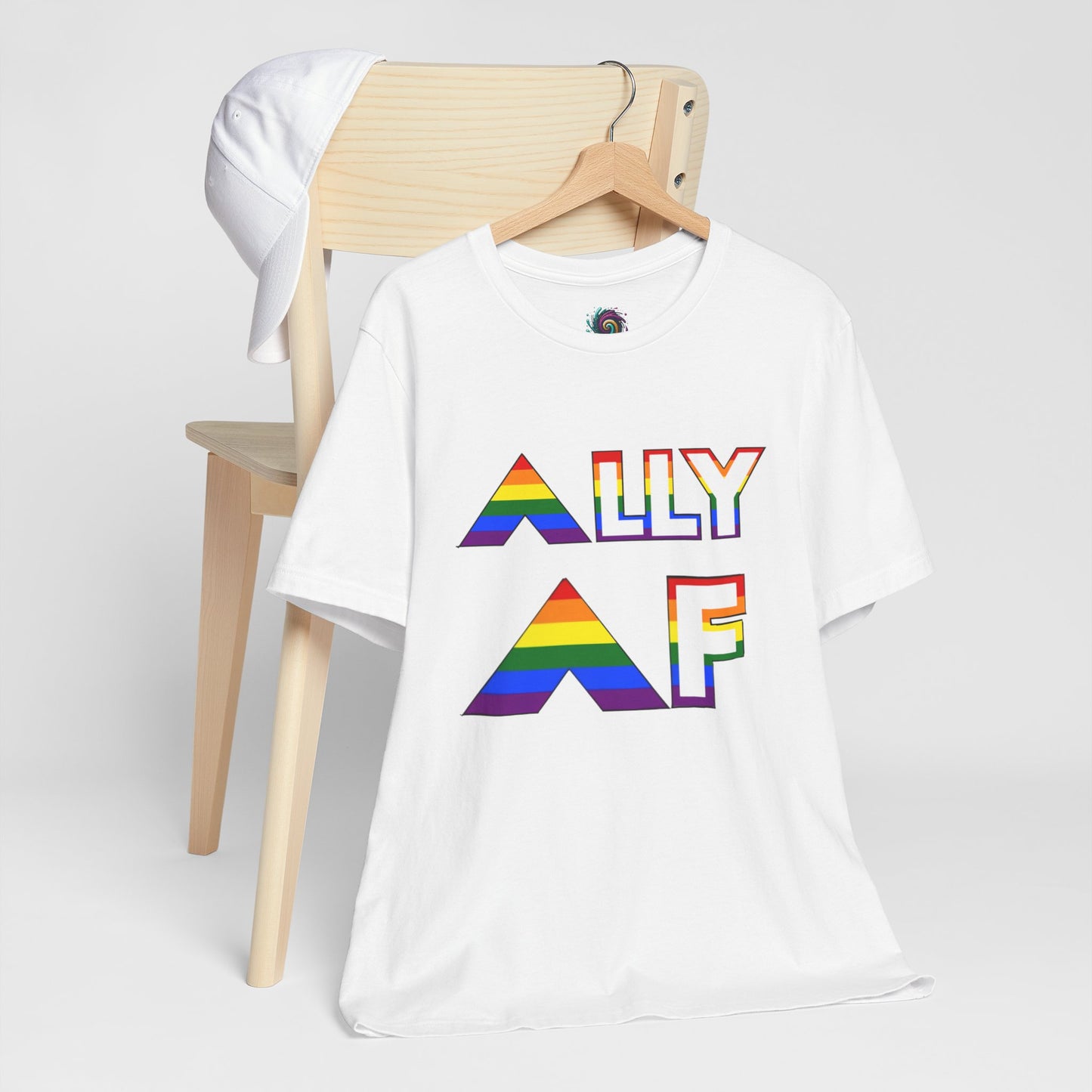 White Ally AF shirt with rainbow letters by WhimSpin