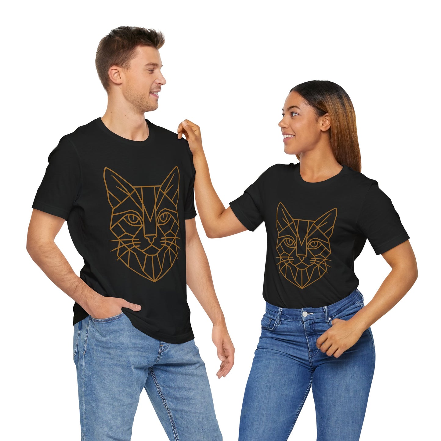 Geometric Cat T-Shirt – Minimalist Line Art Tee - WhimSpin - https://whimspin.com