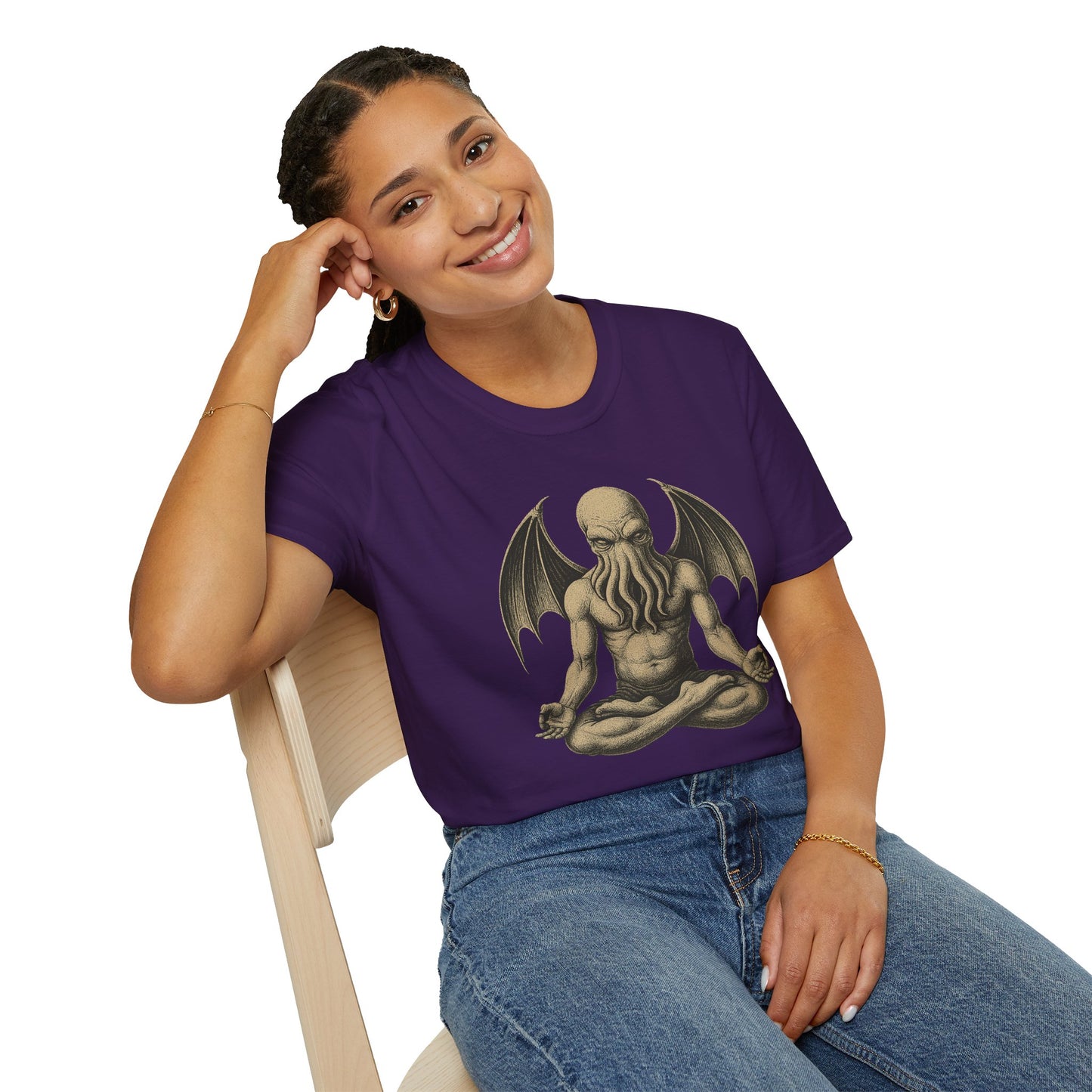 Meditating Cthulhu T-Shirt – Unisex Mythos Tee for Sci-Fi & Festival Fans - WhimSpin - https://whimspin.com