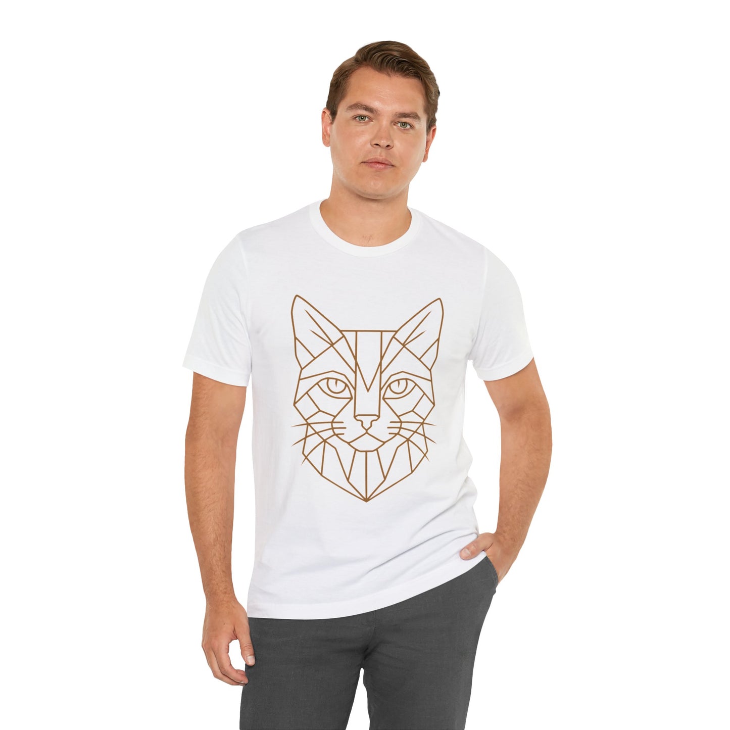 Geometric Cat T-Shirt – Minimalist Line Art Tee - WhimSpin - https://whimspin.com