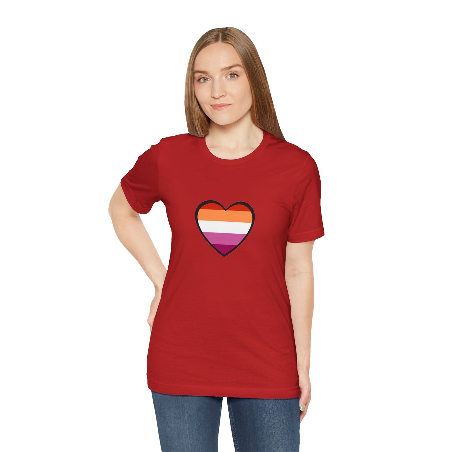 Lesbian Pride Flag Heart T-Shirt – Bold LGBTQ+ Graphic Tee - WhimSpin - https://whimspin.com