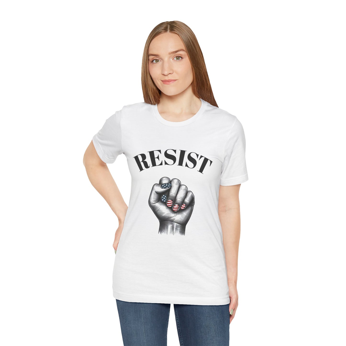 Resist Feminist Power Fist Tee – USA Flag Nails Protest Shirt - WhimSpin - https://whimspin.com