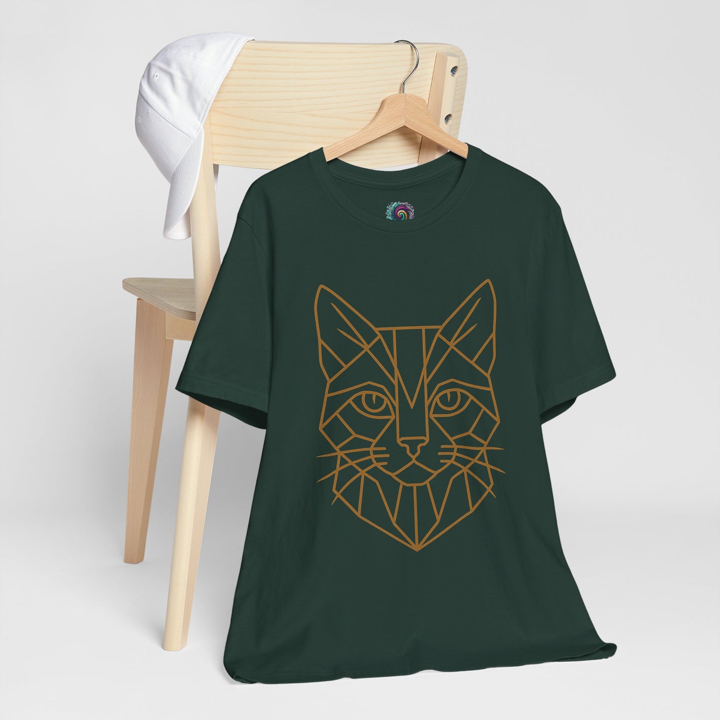 Geometric Cat T-Shirt – Minimalist Line Art Tee - WhimSpin - https://whimspin.com