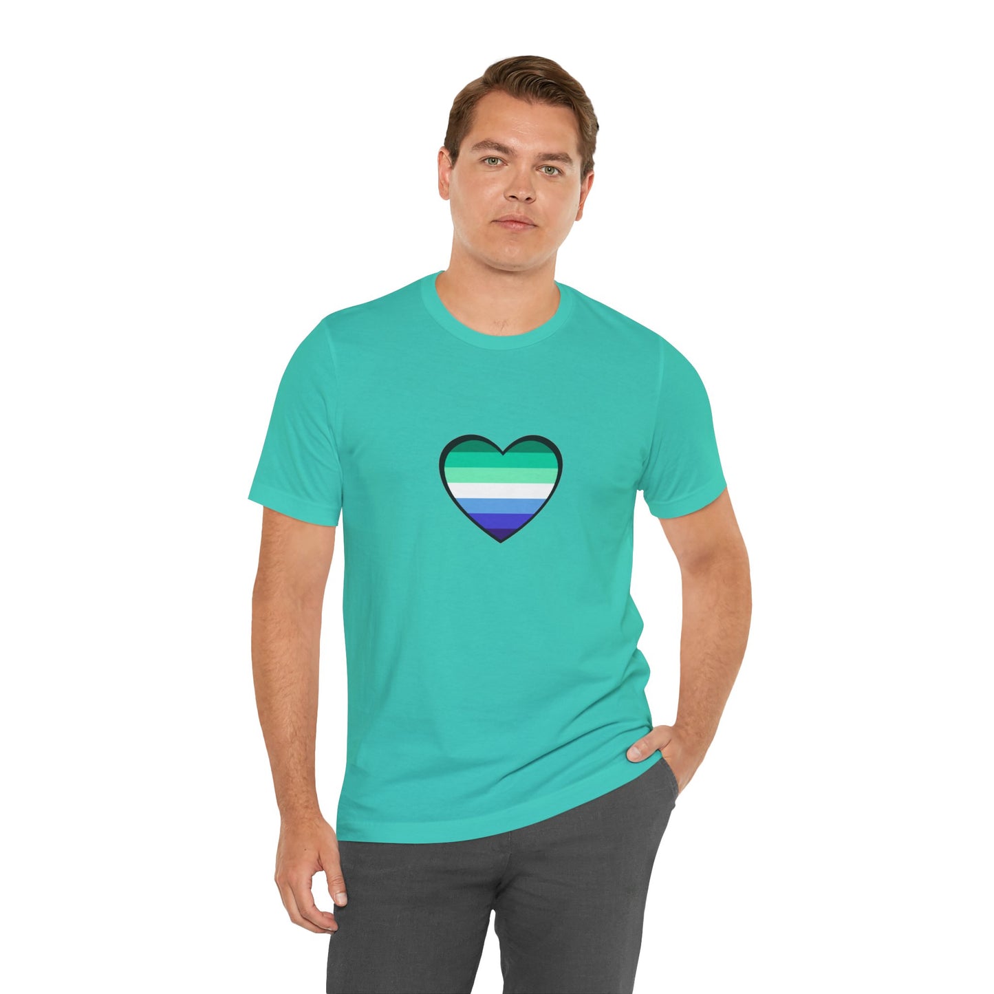 Gay Men’s Pride Flag Heart T-Shirt – LGBTQ+ Flag Design on Unisex Tee