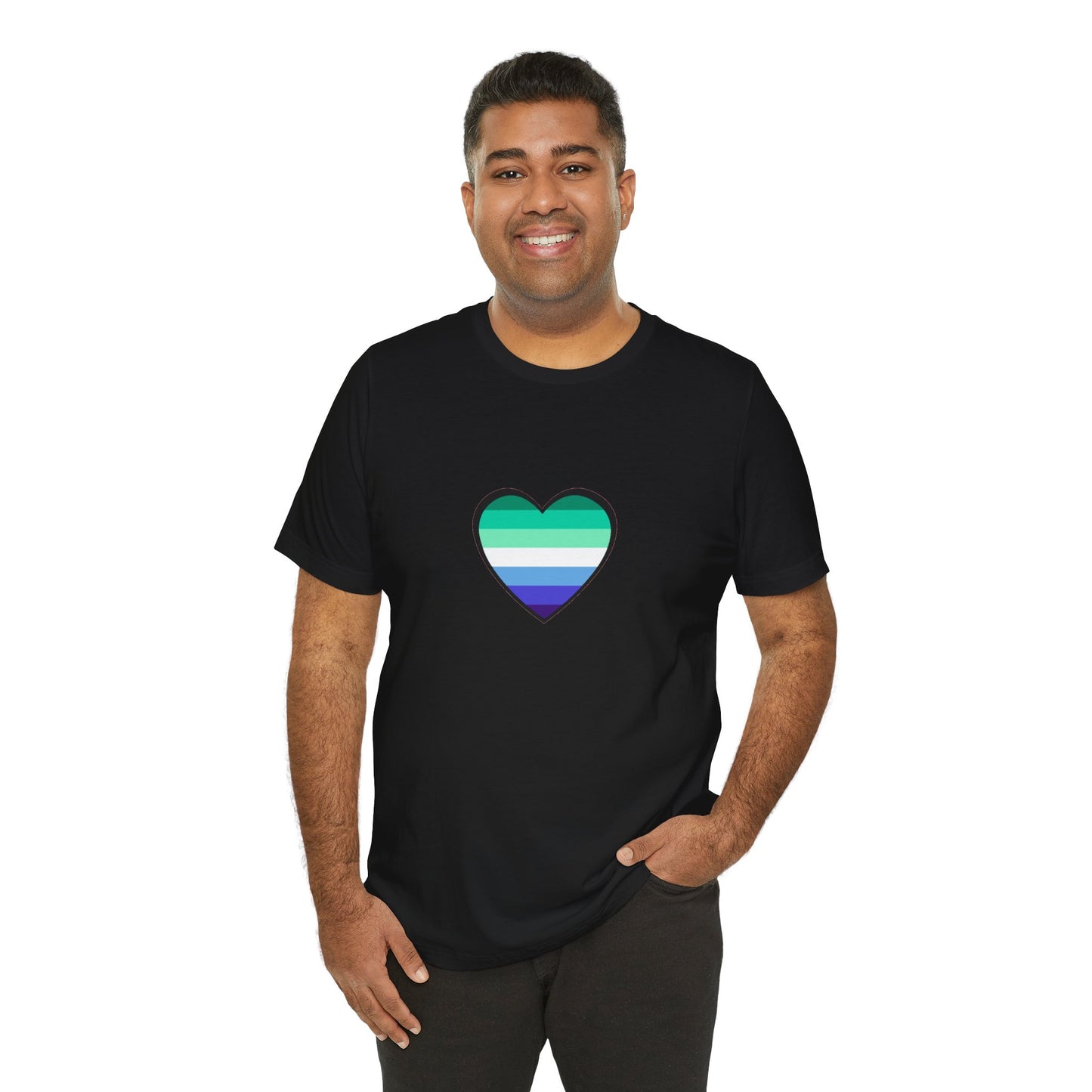 Gay Men’s Pride Flag Heart T-Shirt – LGBTQ+ Flag Design on Unisex Tee