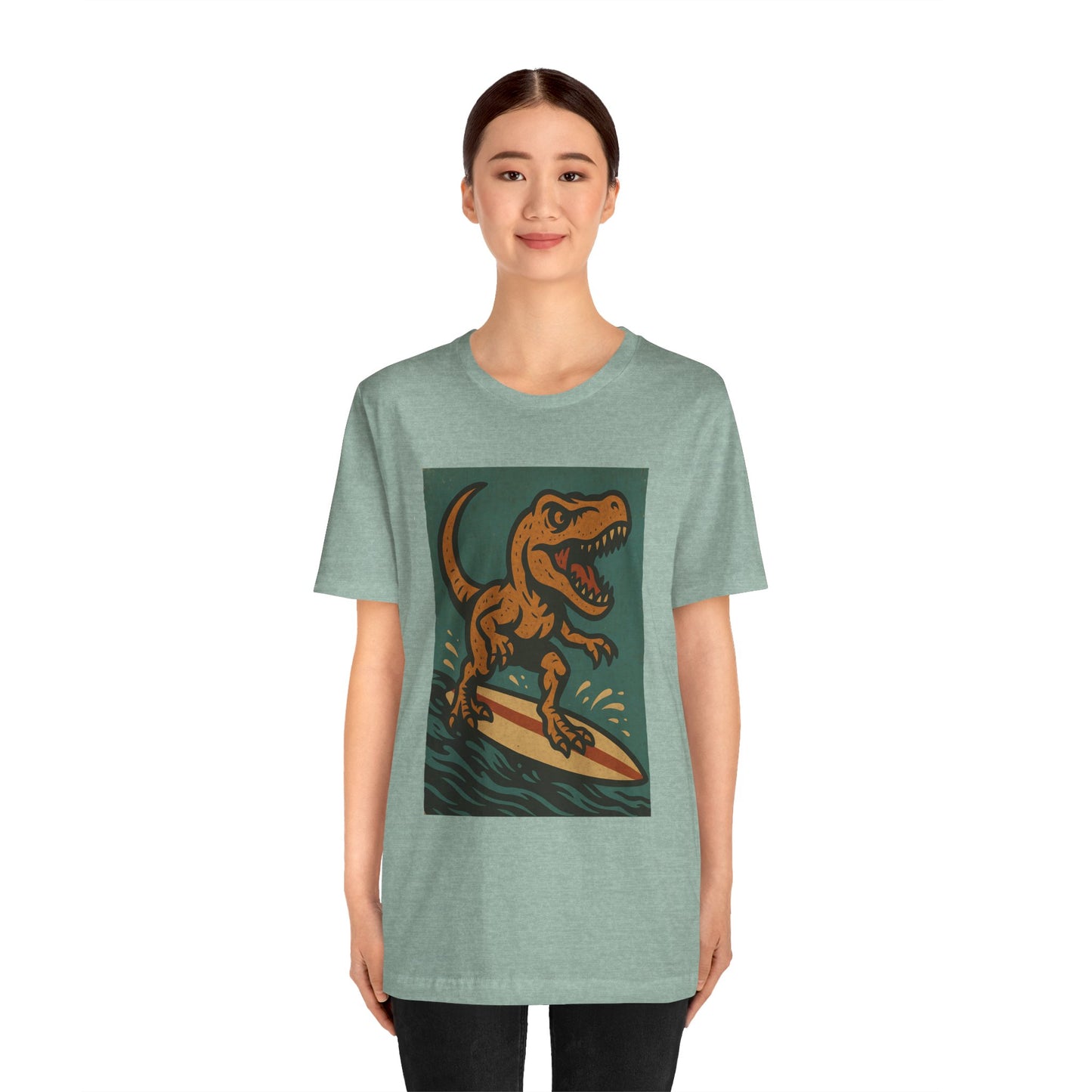 Surfing T-Rex T-Shirt – Funny Dinosaur Surfing Graphic Tee
