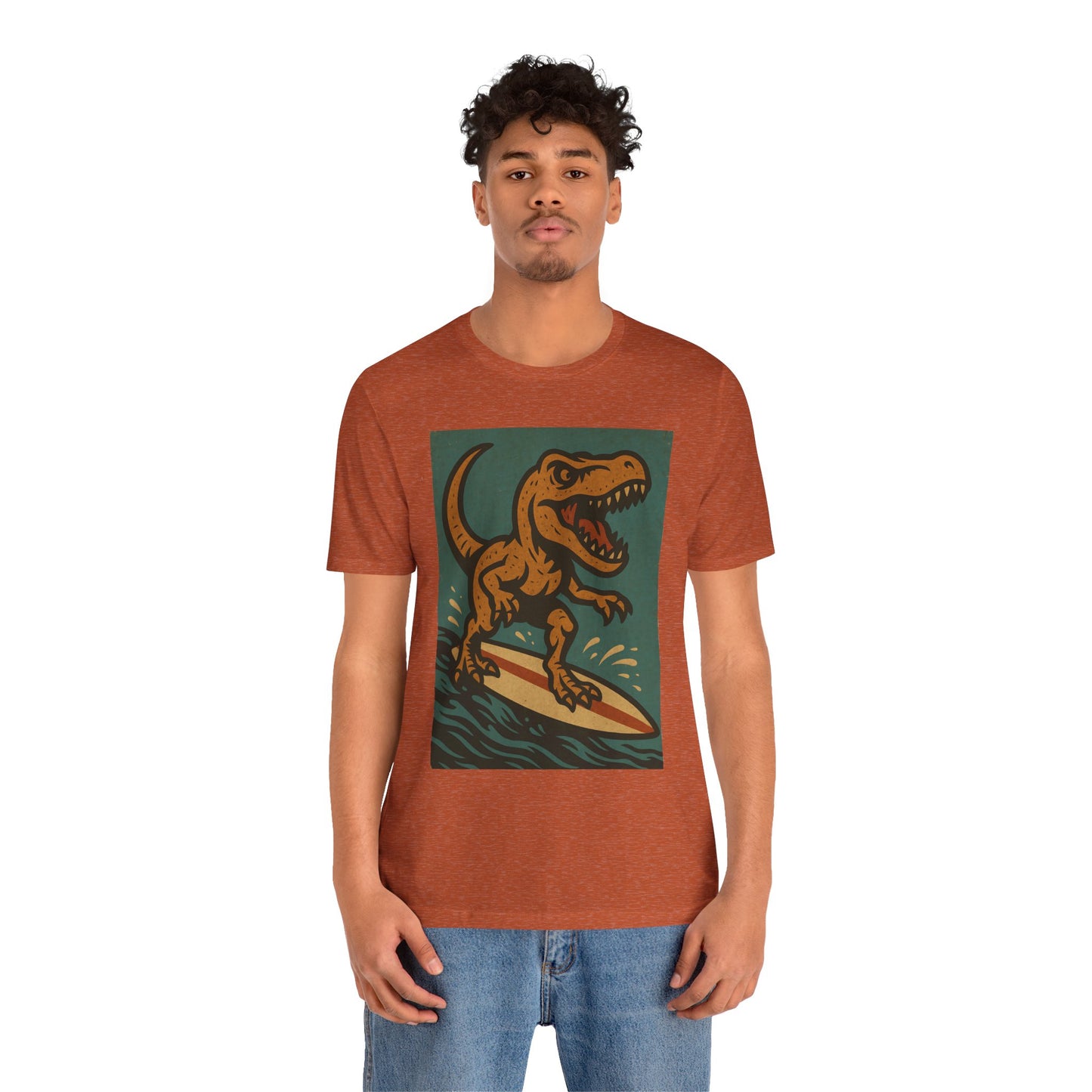 Surfing T-Rex T-Shirt – Funny Dinosaur Graphic Tee for Summer Vibes - WhimSpin - https://whimspin.com