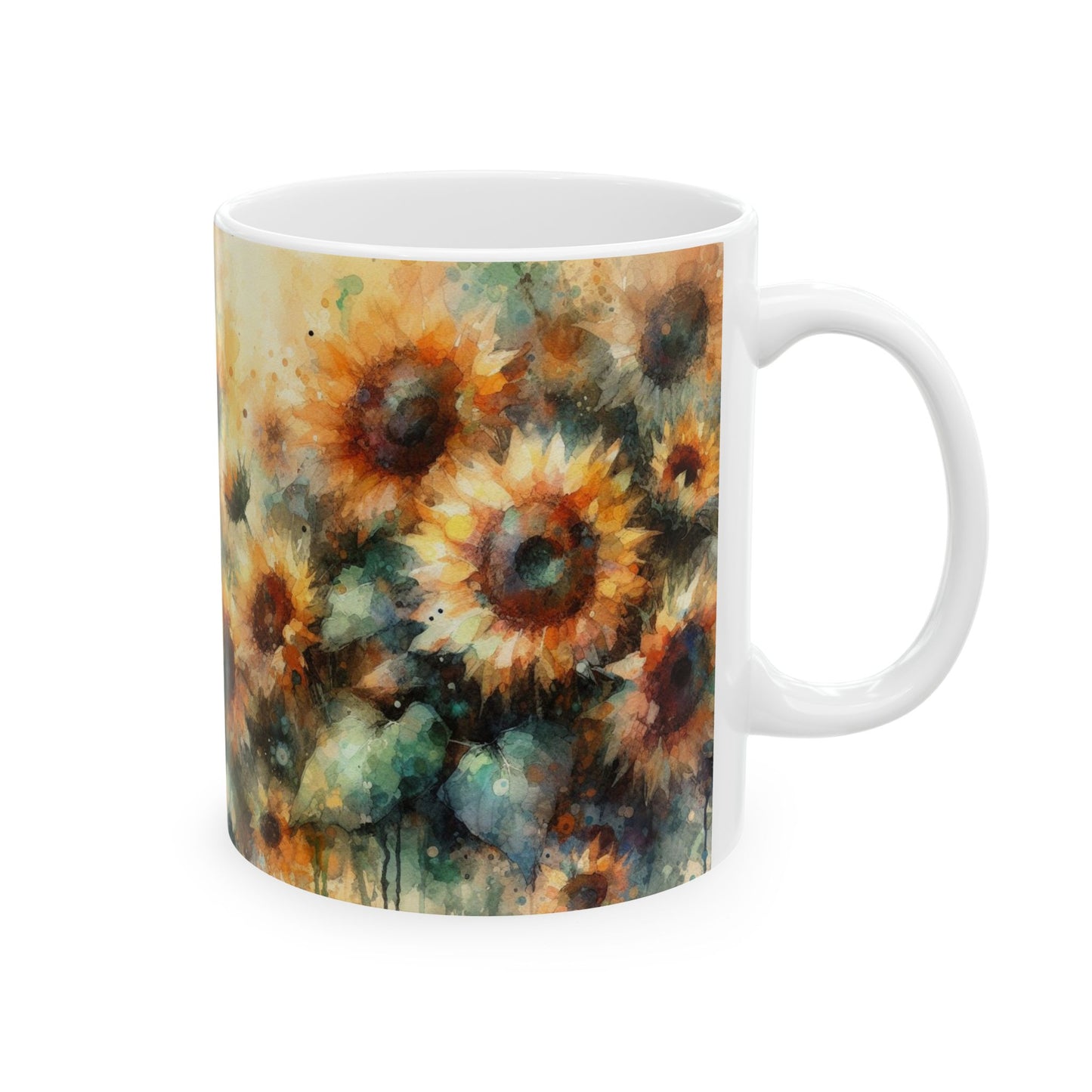 Watercolor Sunflower Mug | Artistic Floral Coffee Cup 11oz & 15oz - WhimSpin - https://whimspin.com