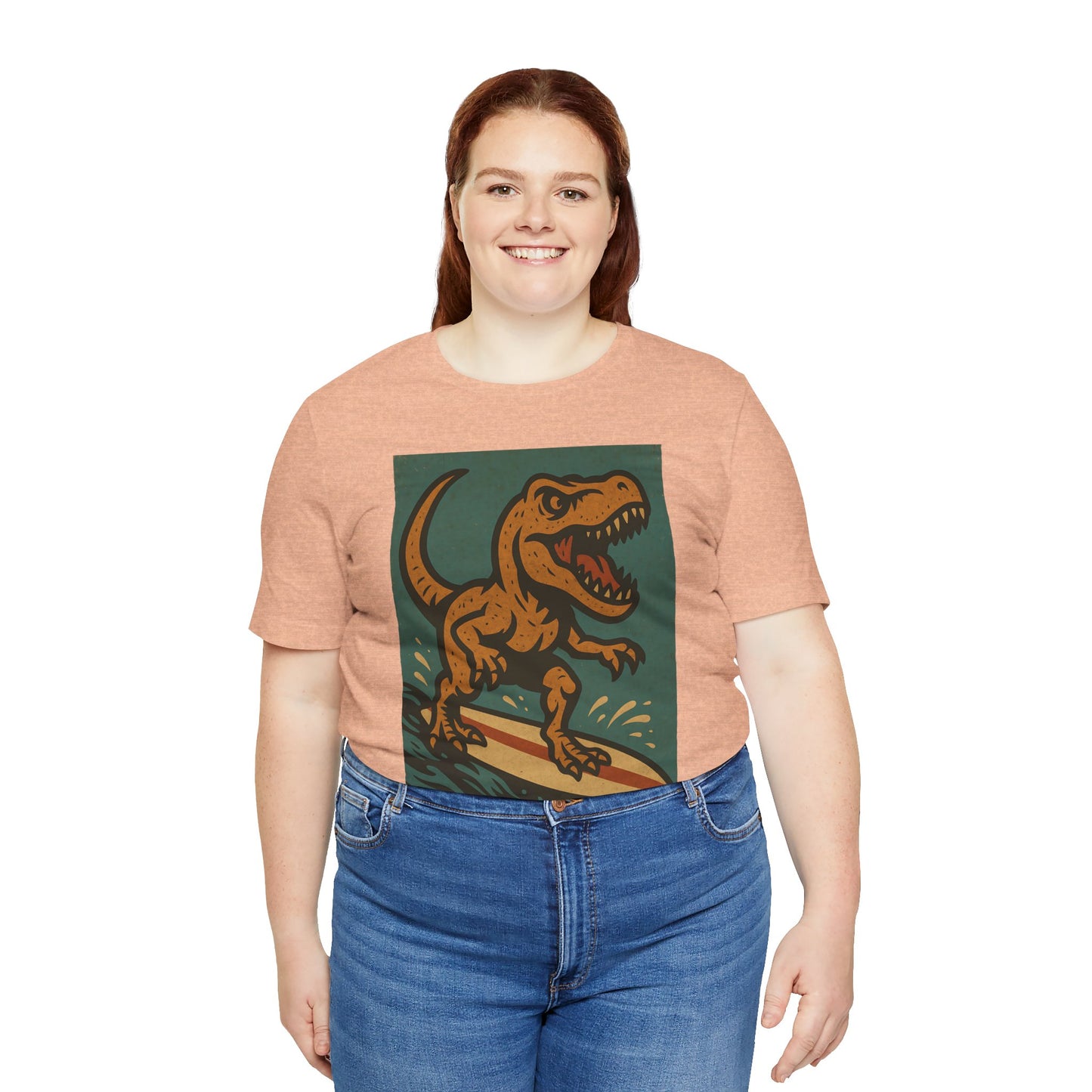 Surfing T-Rex T-Shirt – Funny Dinosaur Graphic Tee for Summer Vibes - WhimSpin - https://whimspin.com