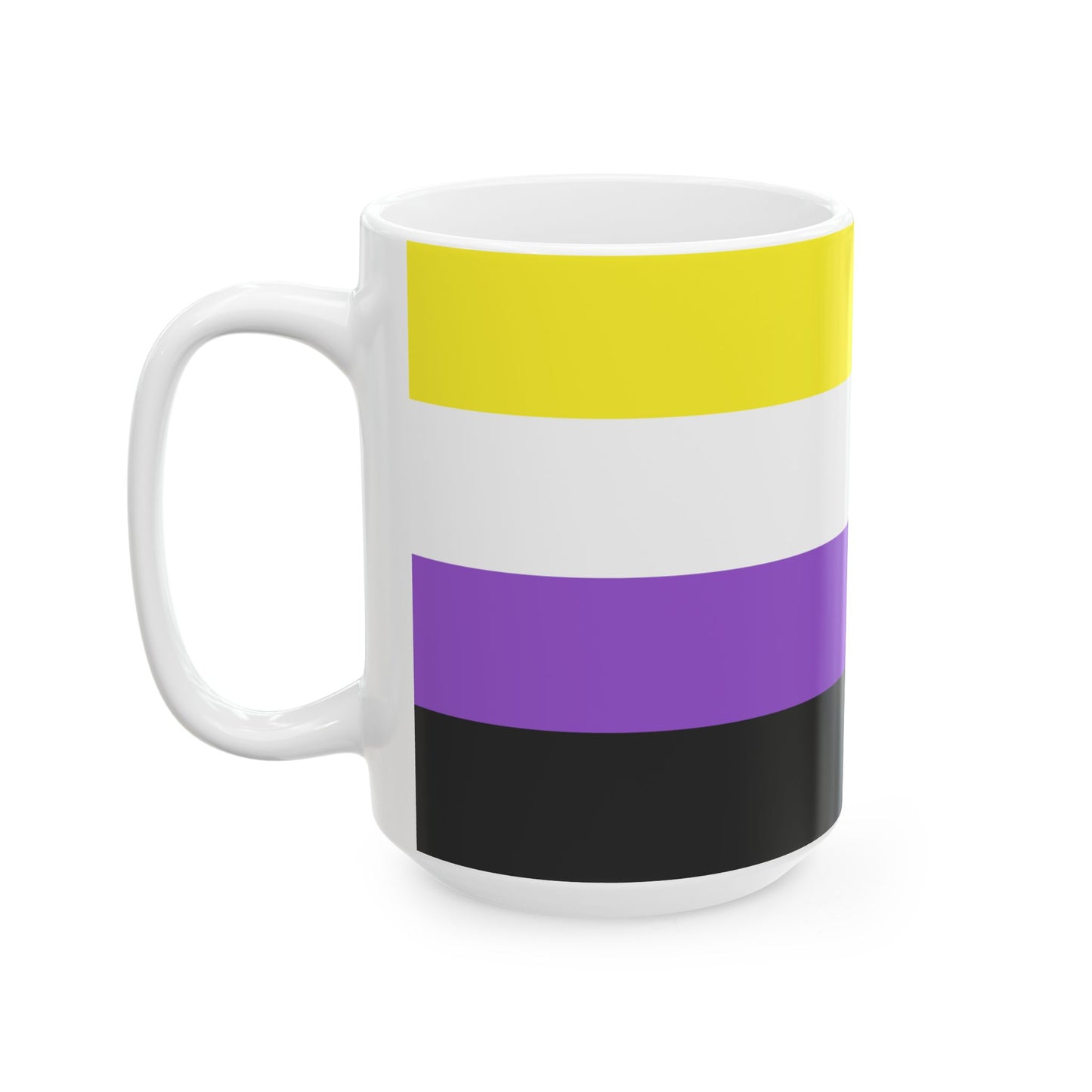 Nonbinary Pride Flag Cup – Yellow, White, Purple & Black LGBTQ+ Ceramic Mug