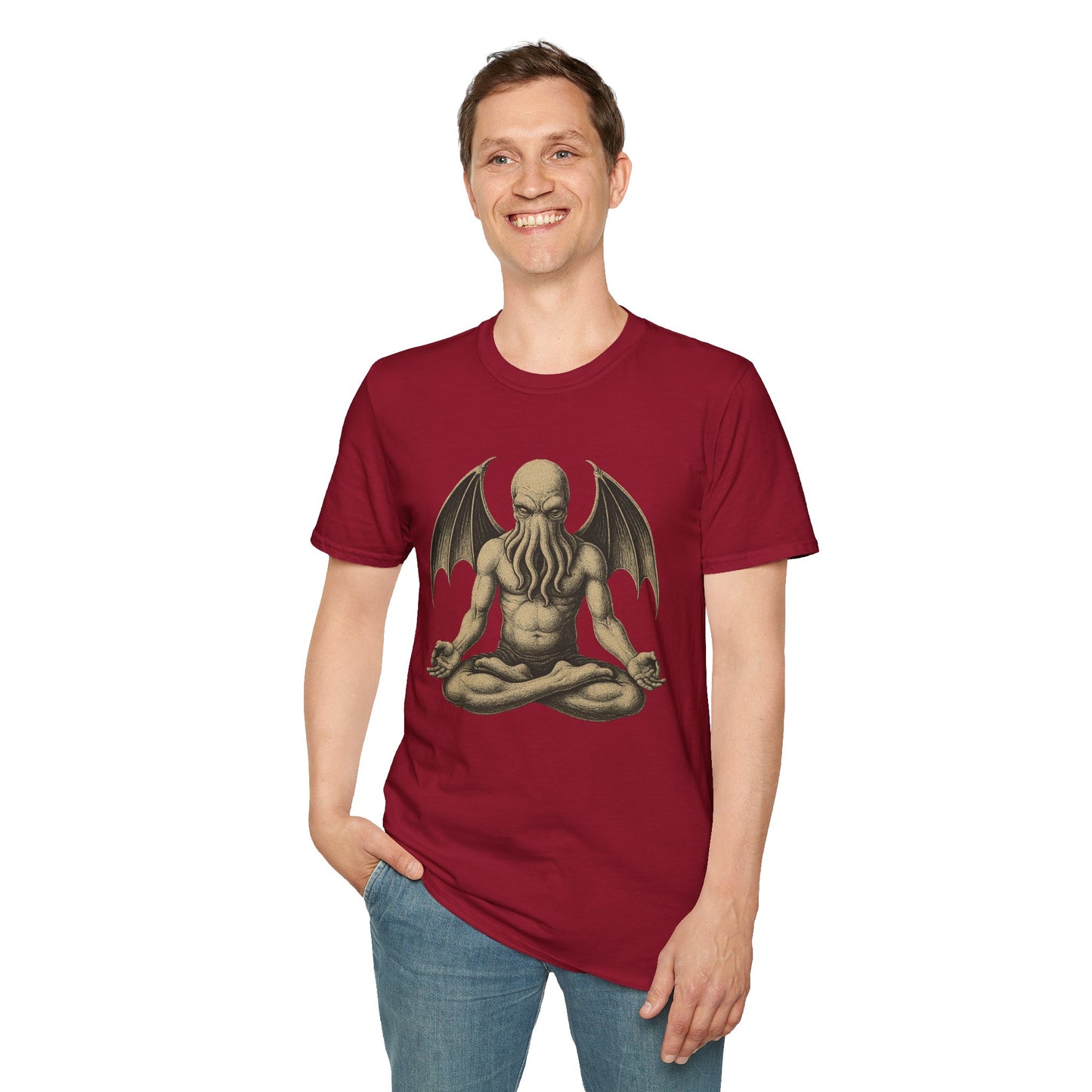 Meditating Cthulhu T-Shirt – Unisex Mythos Tee for Sci-Fi & Festival Fans - WhimSpin - https://whimspin.com