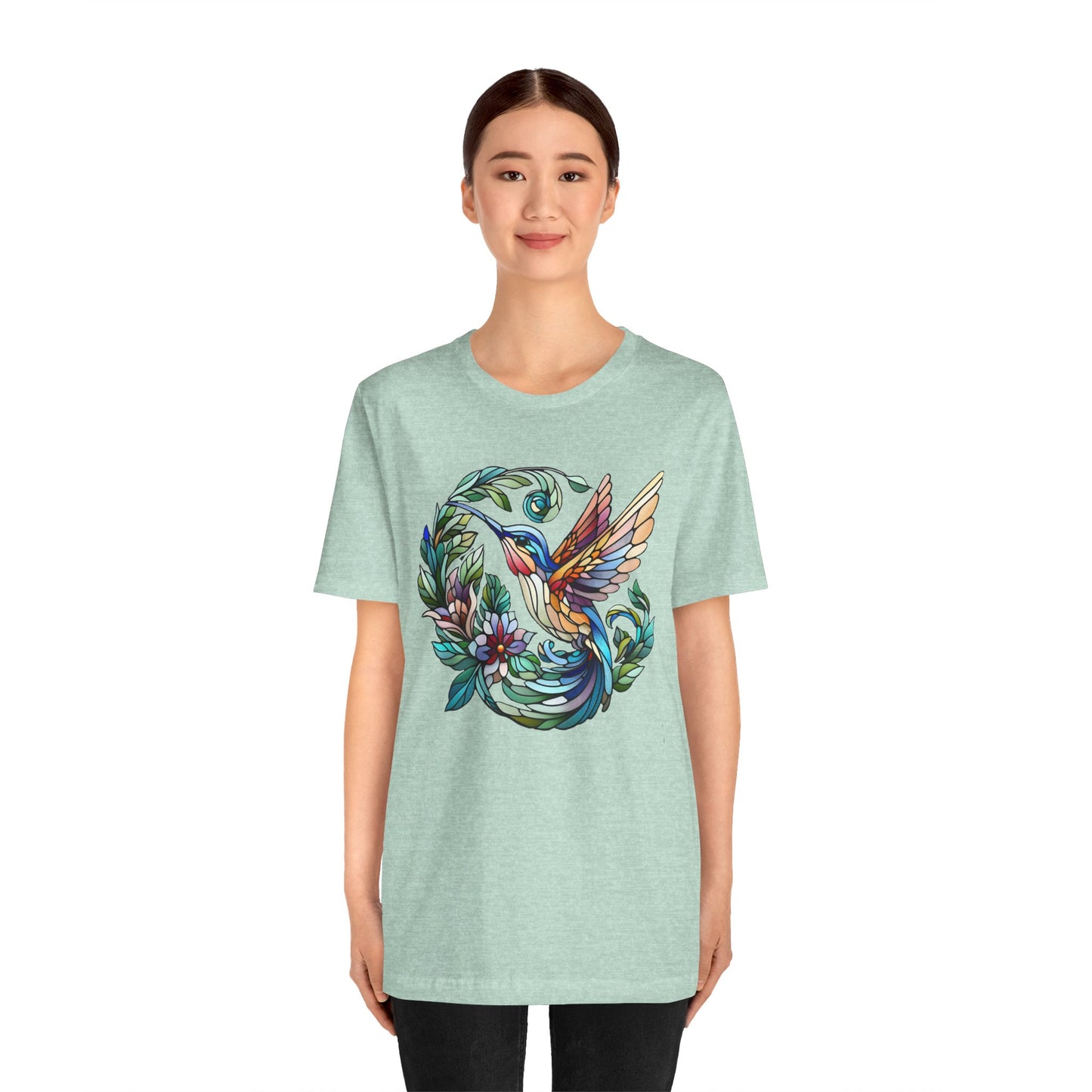 Stained Glass Hummingbird Tee – Vibrant Nature Shirt