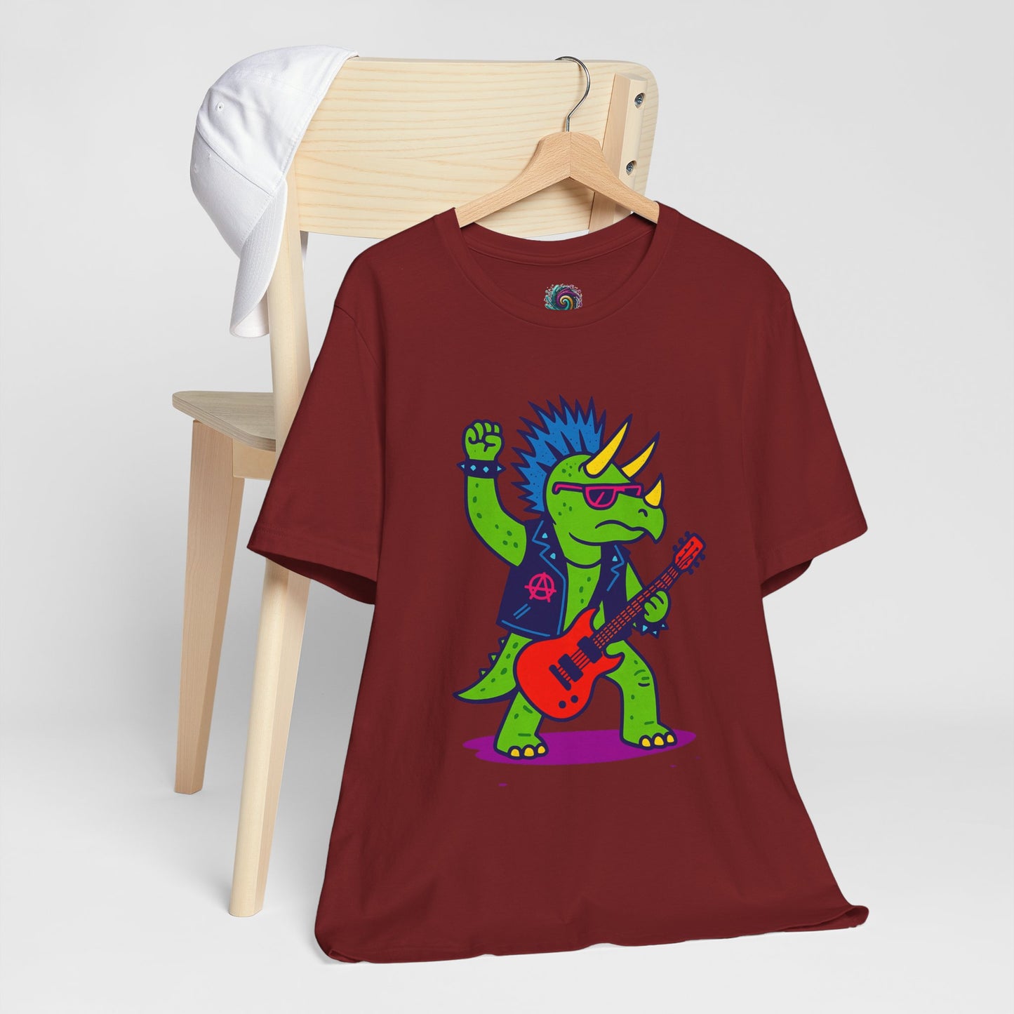 Punk Rocker Triceratops T-Shirt – Funny Dinosaur Tee for Adults