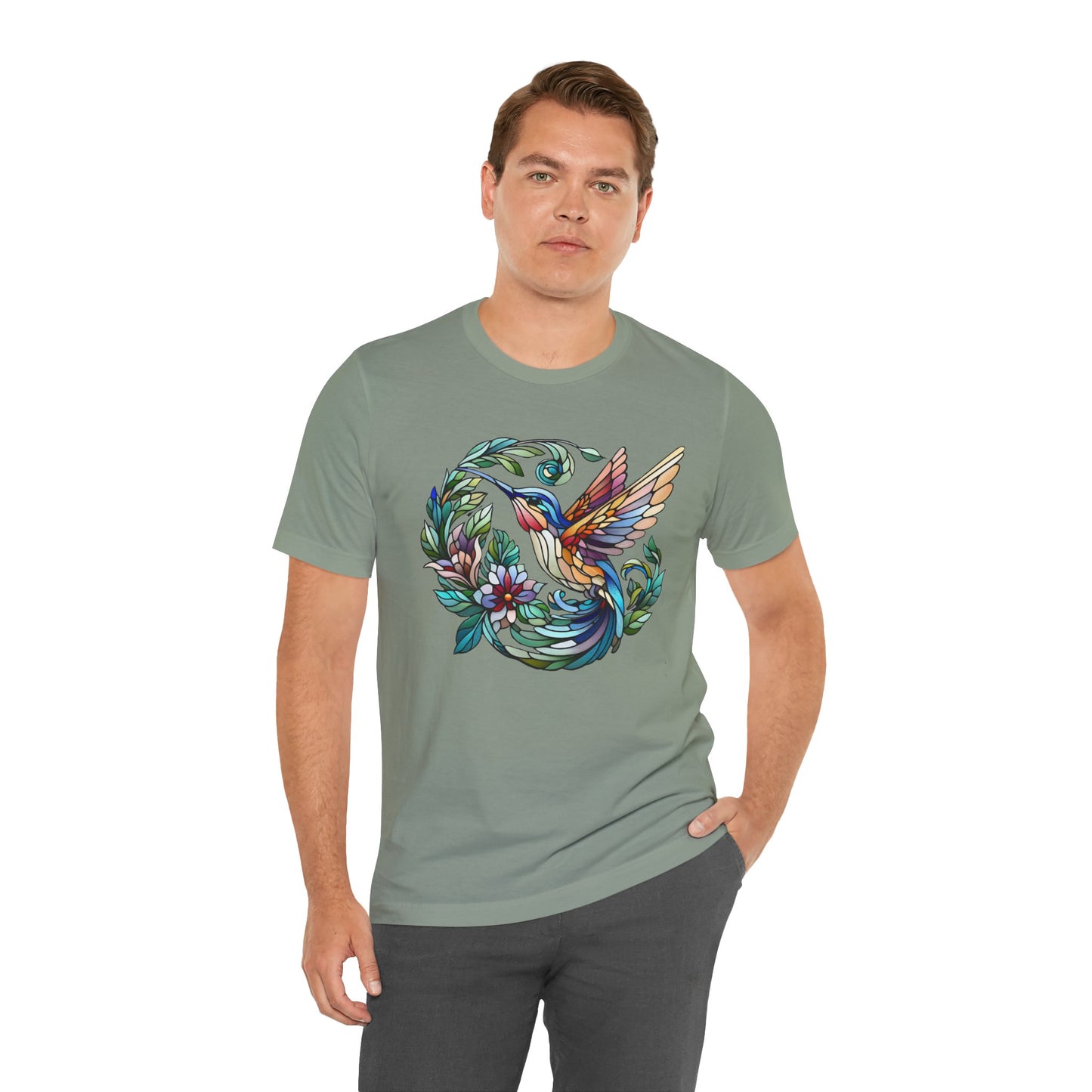 Stained Glass Hummingbird Tee – Vibrant Nature Shirt