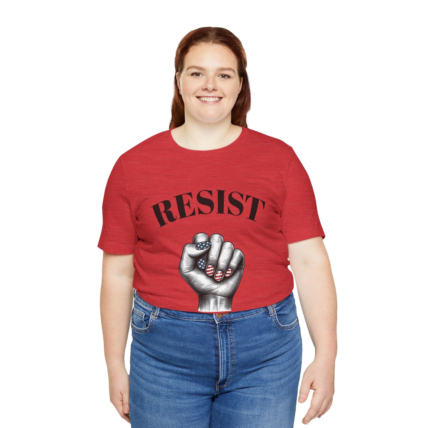 Resist Feminist Power Fist Tee – USA Flag Nails Protest Shirt - WhimSpin - https://whimspin.com