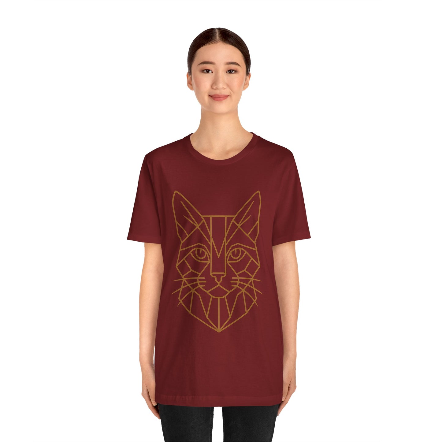 Geometric Cat T-Shirt – Minimalist Line Art Tee - WhimSpin - https://whimspin.com