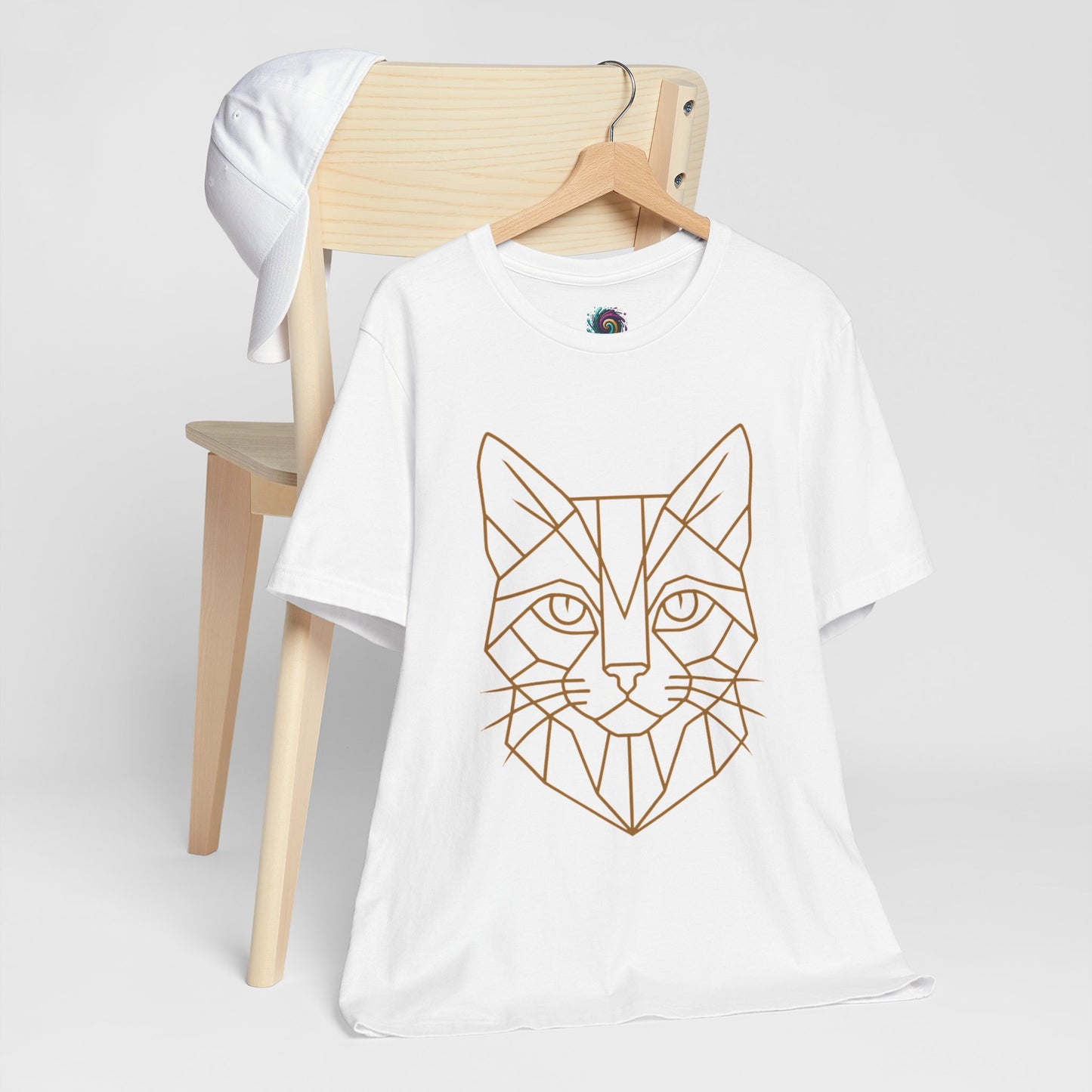 Geometric Cat T-Shirt – Minimalist Line Art Tee - WhimSpin - https://whimspin.com