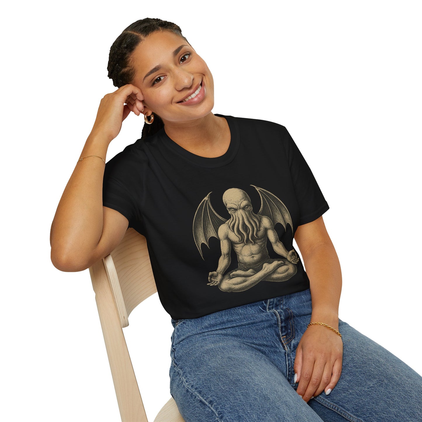 Meditating Cthulhu T-Shirt – Unisex Mythos Tee for Sci-Fi & Festival Fans - WhimSpin - https://whimspin.com