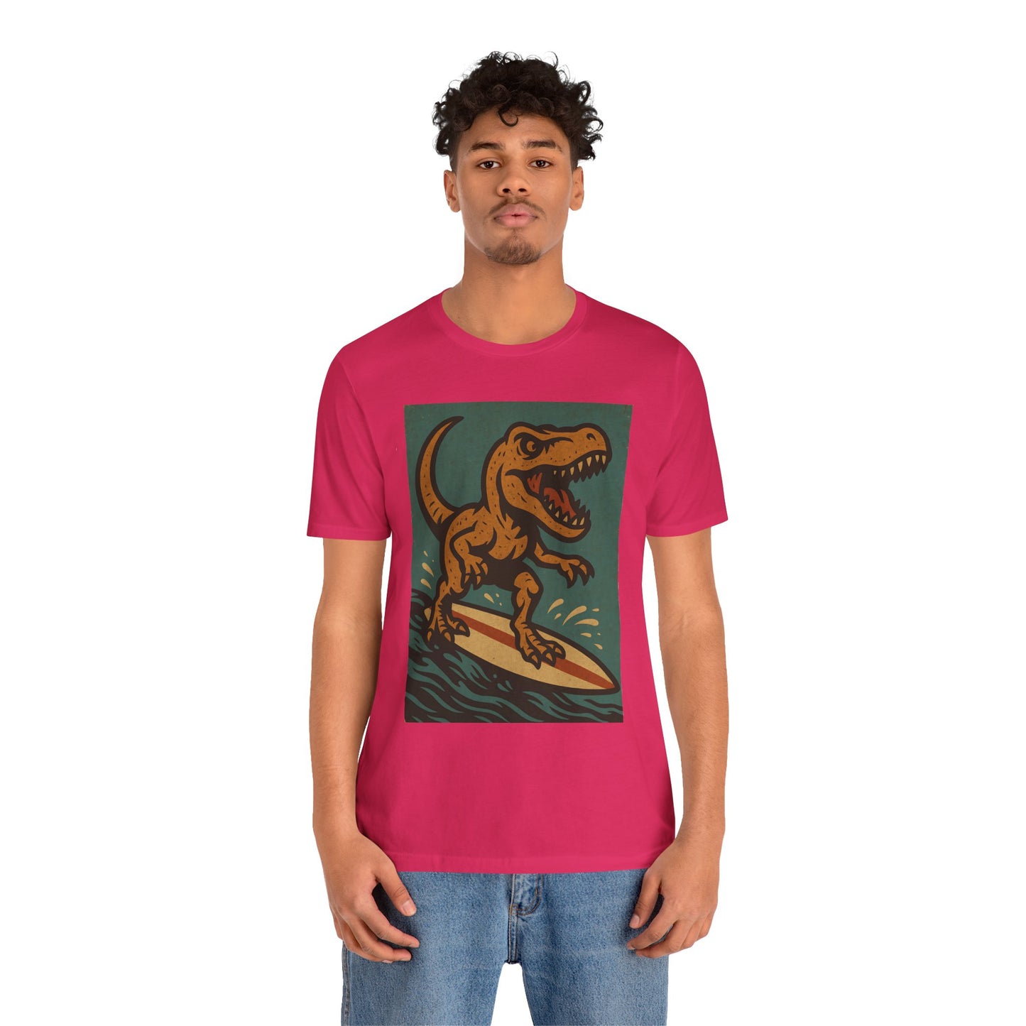 Surfing T-Rex T-Shirt – Funny Dinosaur Graphic Tee for Summer Vibes - WhimSpin - https://whimspin.com
