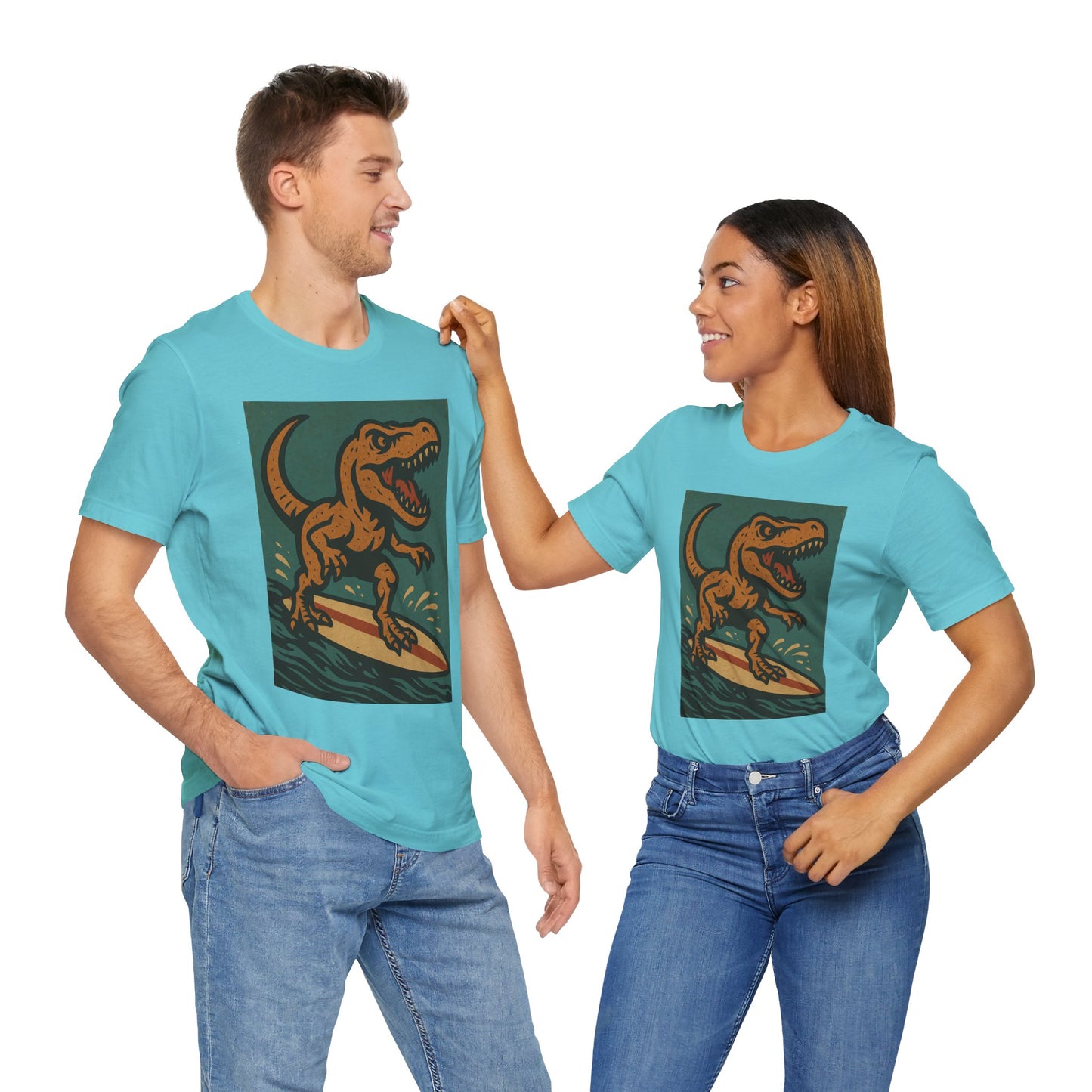 Surfing T-Rex T-Shirt – Funny Dinosaur Graphic Tee for Summer Vibes - WhimSpin - https://whimspin.com