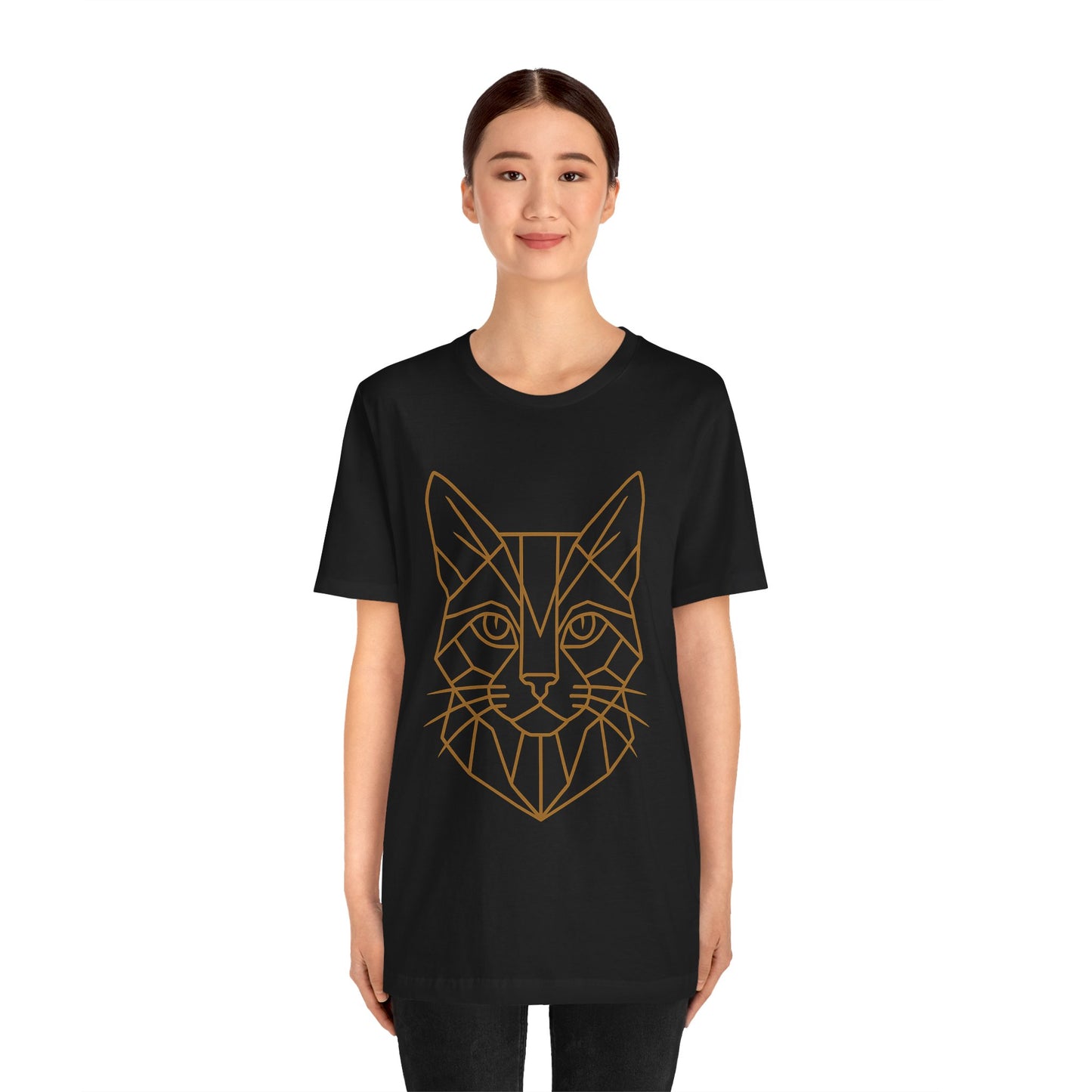 Geometric Cat T-Shirt – Minimalist Line Art Tee - WhimSpin - https://whimspin.com