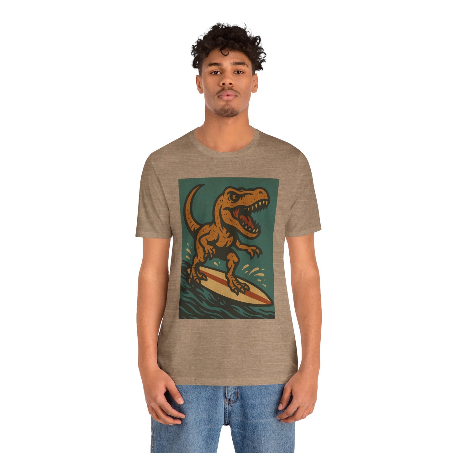 Surfing T-Rex T-Shirt – Funny Dinosaur Graphic Tee for Summer Vibes - WhimSpin - https://whimspin.com