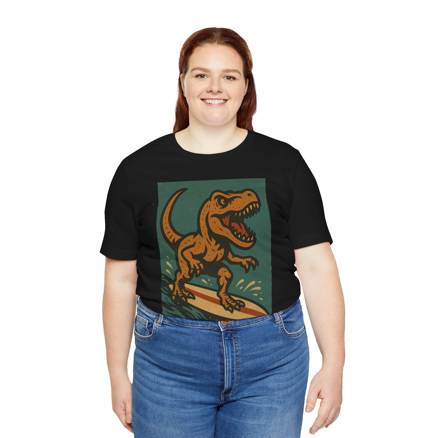 Surfing T-Rex T-Shirt – Funny Dinosaur Graphic Tee for Summer Vibes - WhimSpin - https://whimspin.com