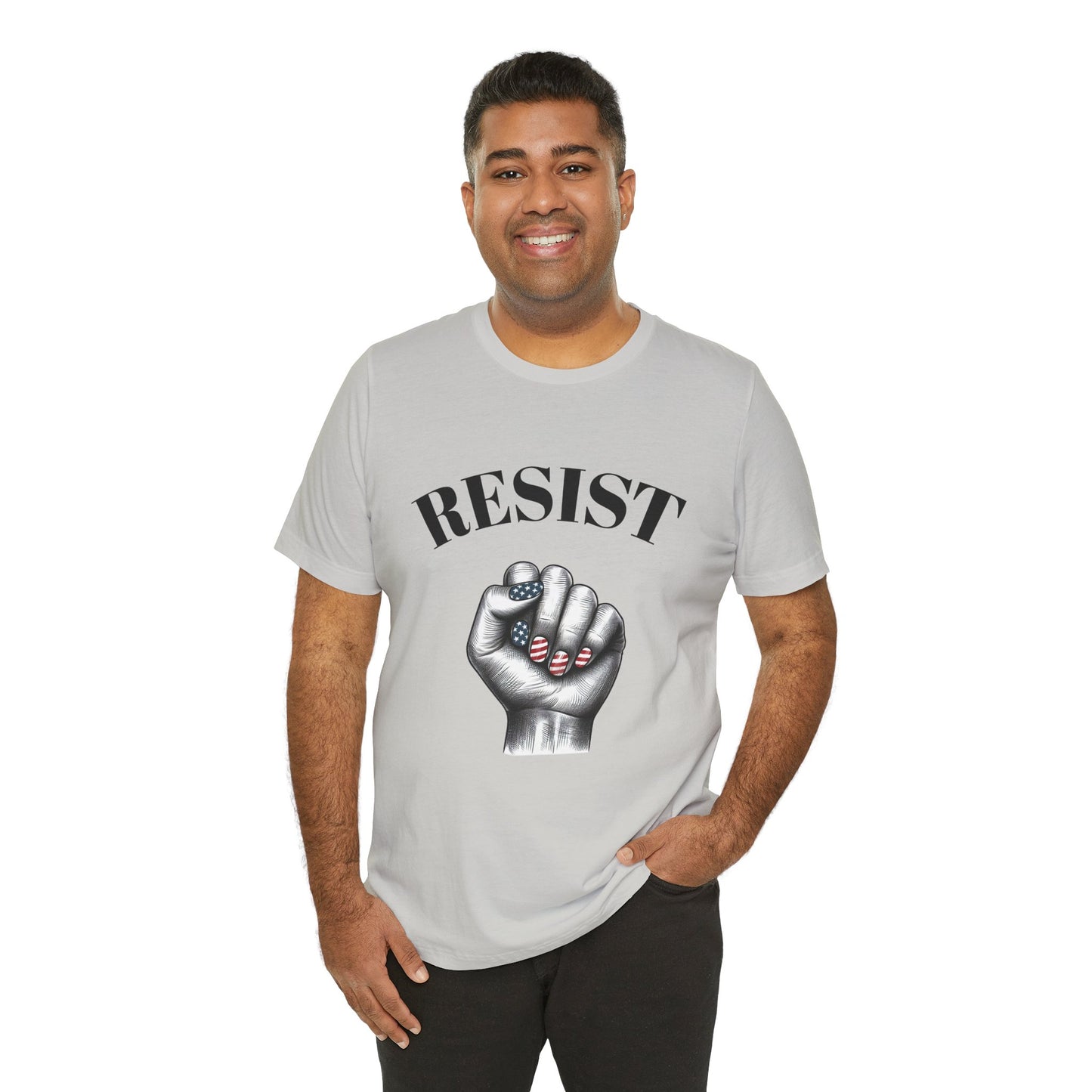 Resist Feminist Power Fist Tee – USA Flag Nails Protest Shirt - WhimSpin - https://whimspin.com