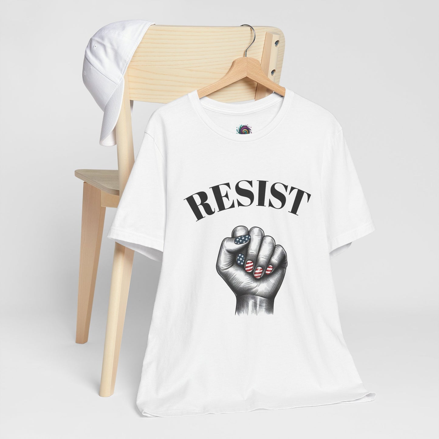 Resist Feminist Power Fist Tee – USA Flag Nails Protest Shirt - WhimSpin - https://whimspin.com