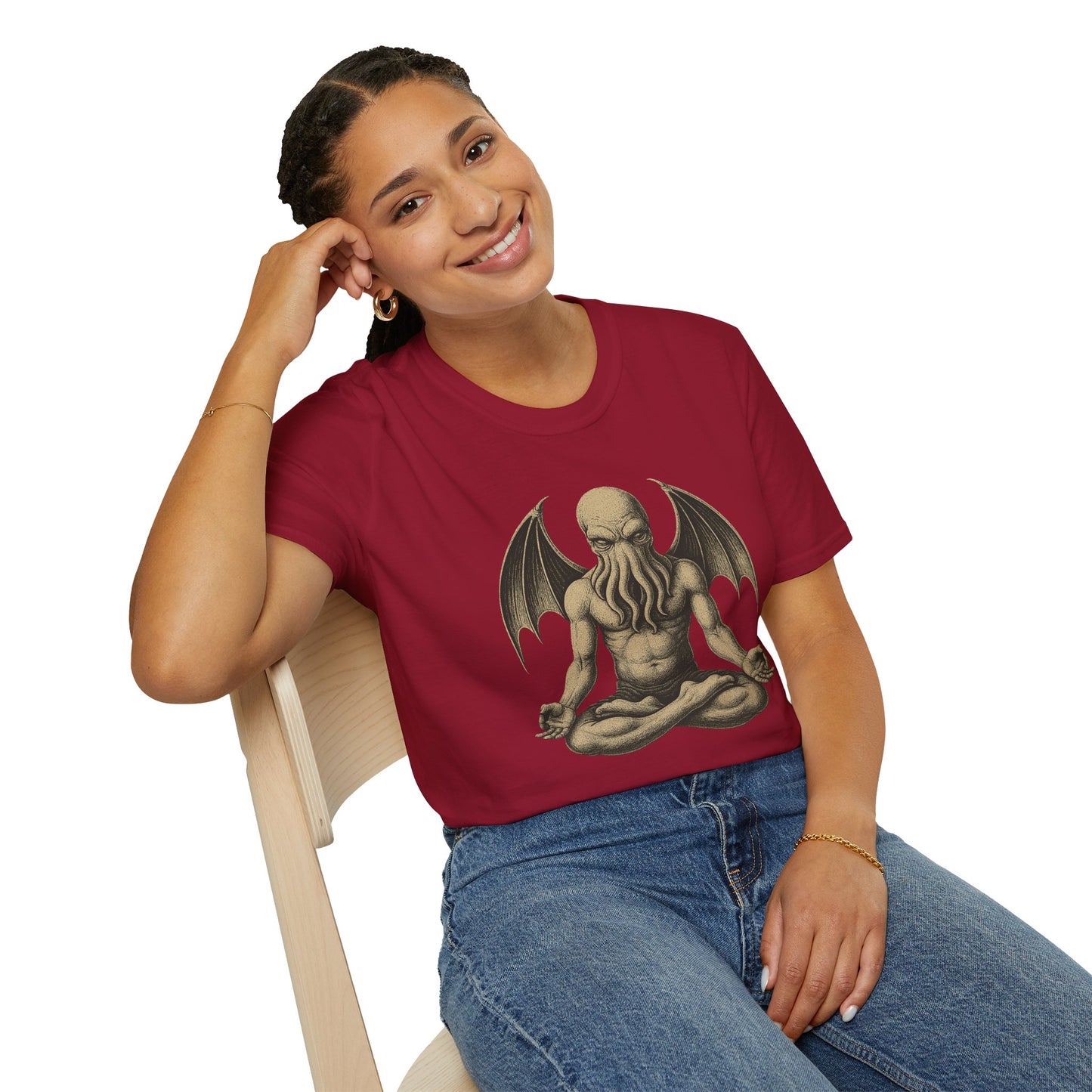 Meditating Cthulhu T-Shirt – Unisex Mythos Tee for Sci-Fi & Festival Fans - WhimSpin - https://whimspin.com