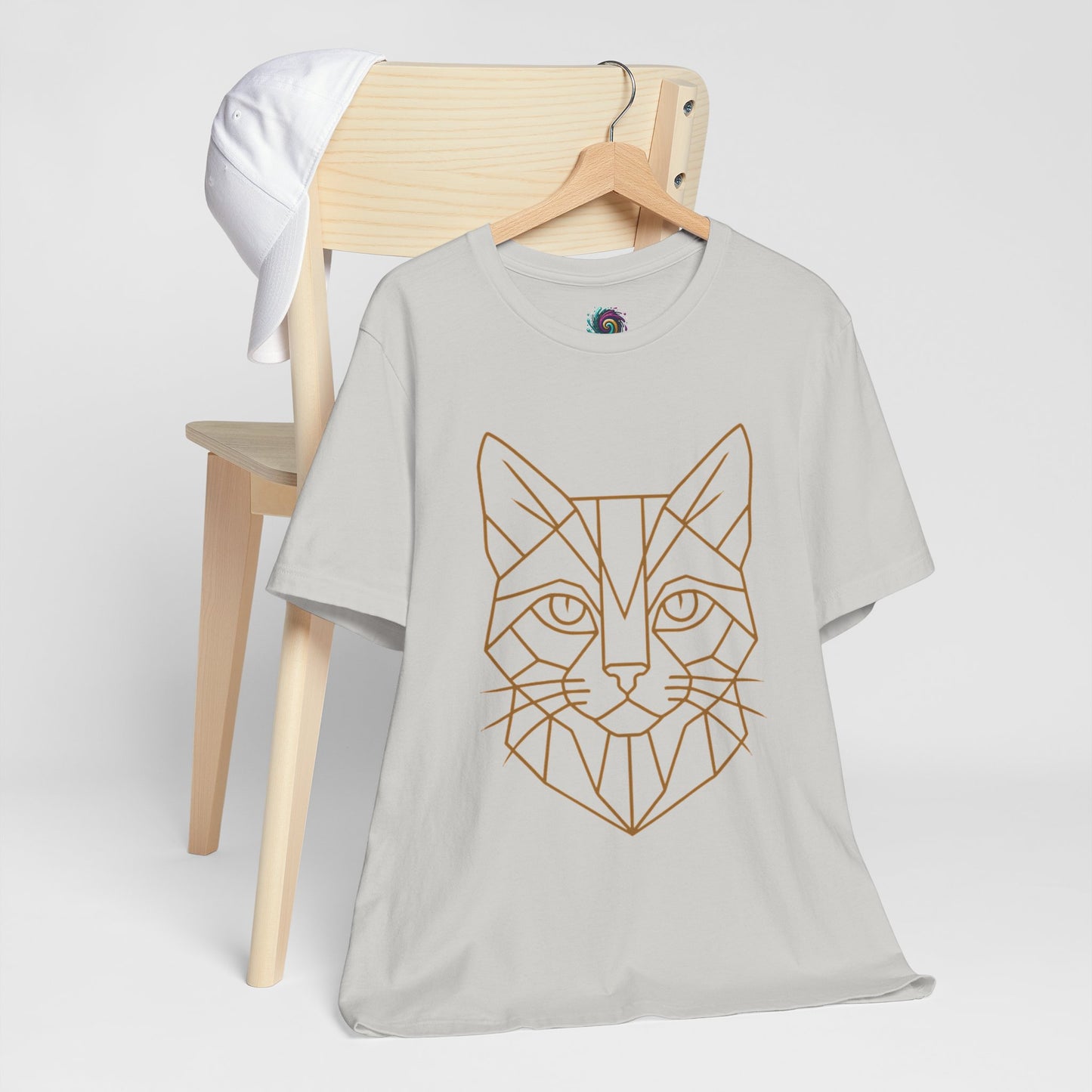 Geometric Cat T-Shirt – Minimalist Line Art Tee - WhimSpin - https://whimspin.com