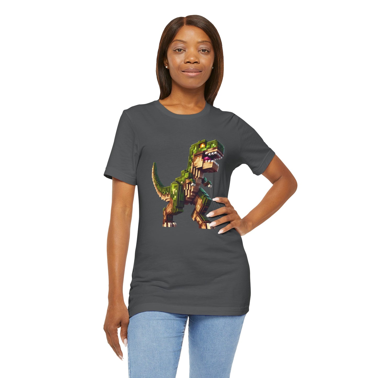 Pixel Dinosaur T-Shirt – Retro Dino Graphic Tee for Adults