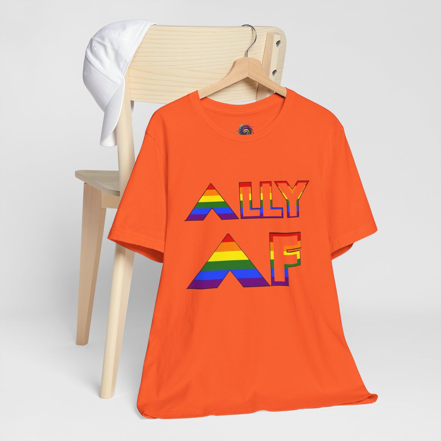 Orange Ally AF shirt with rainbow letters by WhimSpin