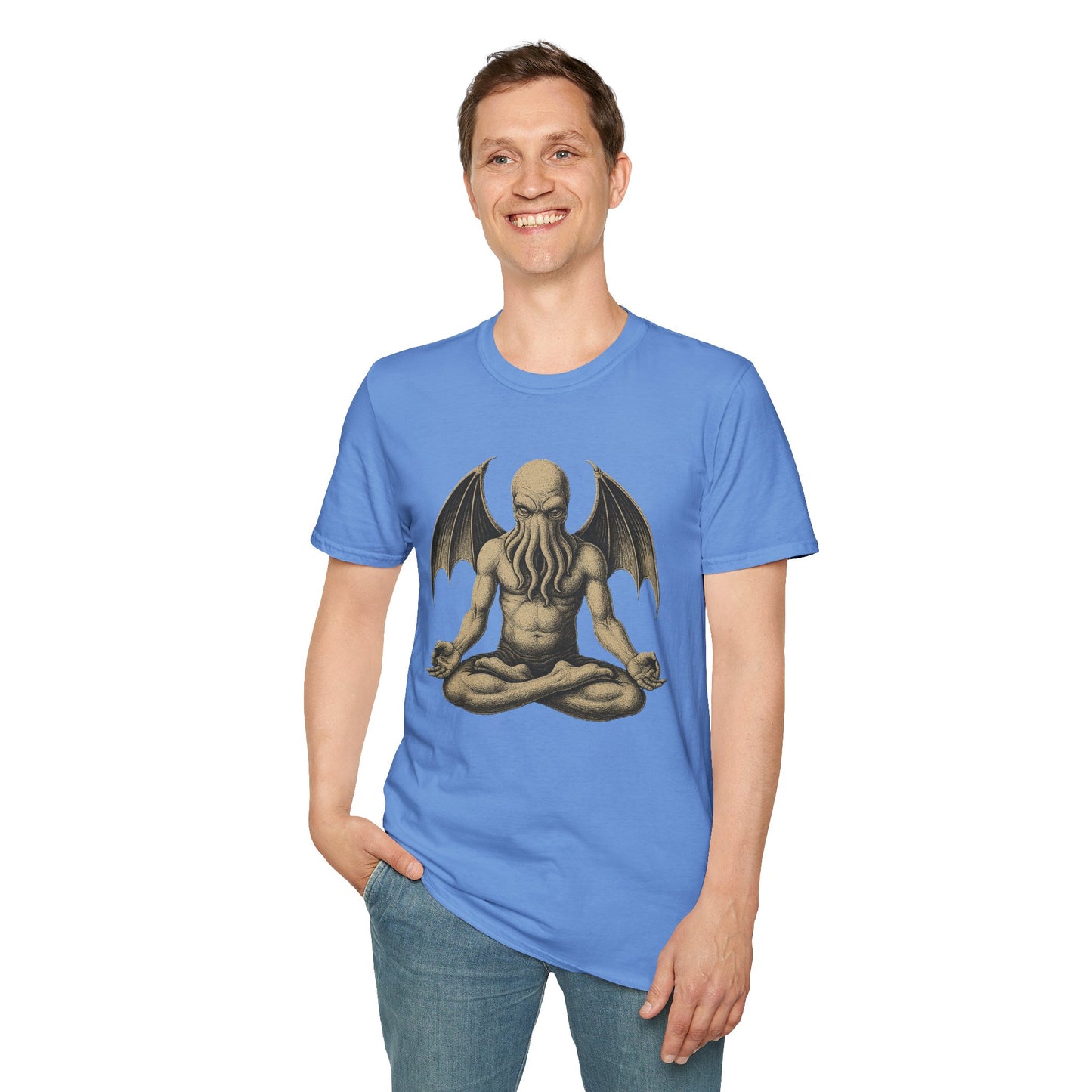 Meditating Cthulhu T-Shirt – Unisex Mythos Tee for Sci-Fi & Festival Fans - WhimSpin - https://whimspin.com