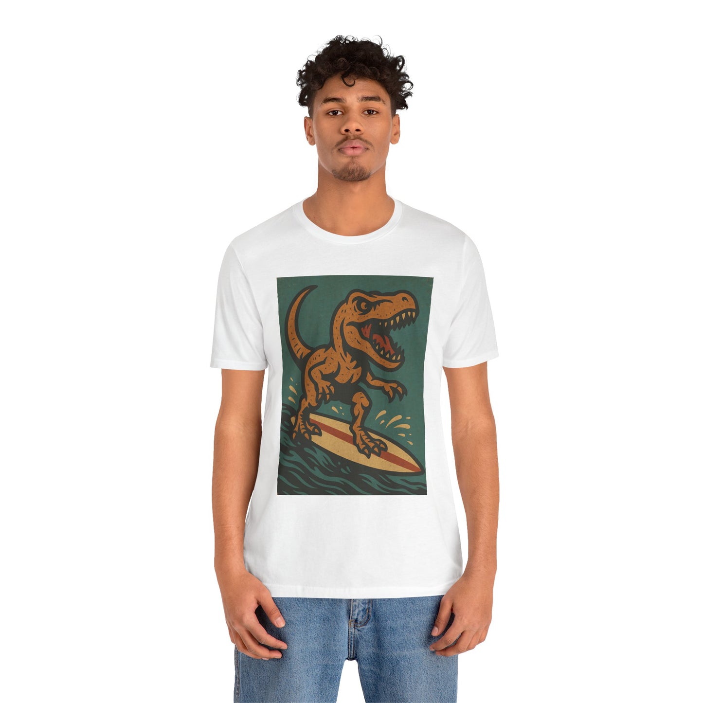Surfing T-Rex T-Shirt – Funny Dinosaur Graphic Tee for Summer Vibes - WhimSpin - https://whimspin.com