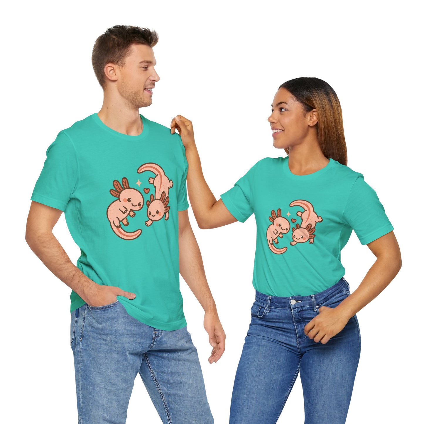 Kawaii Axolotl T-Shirt – Cute Tee with Smiling Axolotls - WhimSpin - https://whimspin.com