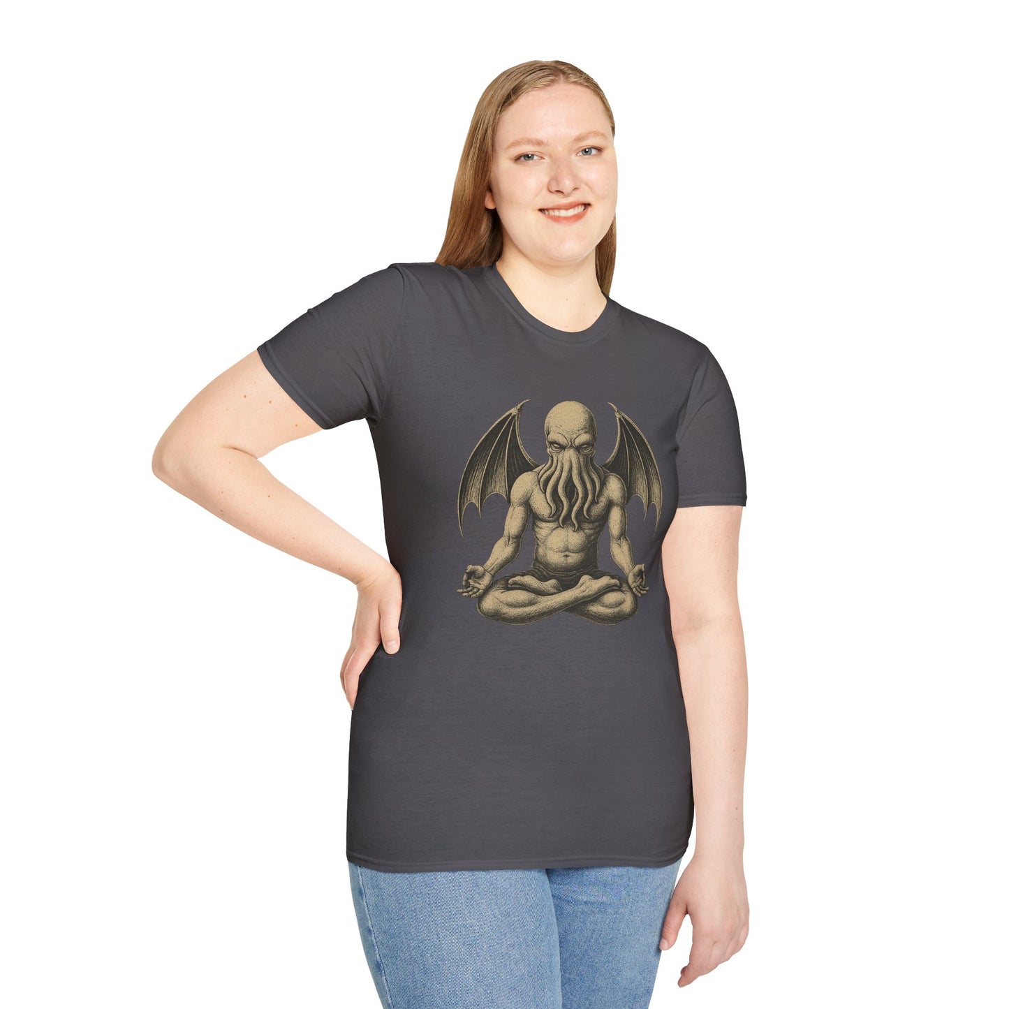 Meditating Cthulhu T-Shirt – Unisex Mythos Tee for Sci-Fi & Festival Fans - WhimSpin - https://whimspin.com