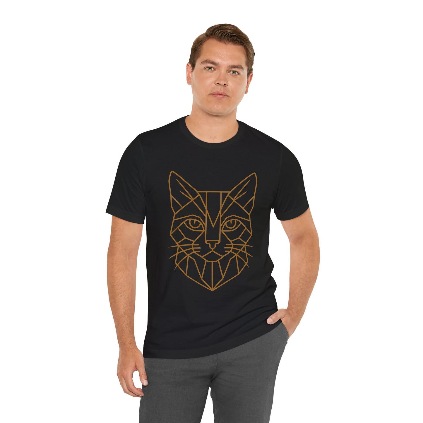Geometric Cat T-Shirt – Minimalist Line Art Tee - WhimSpin - https://whimspin.com