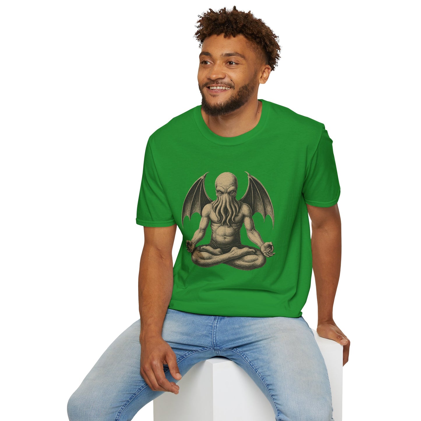 Meditating Cthulhu T-Shirt – Unisex Mythos Tee for Sci-Fi & Festival Fans - WhimSpin - https://whimspin.com