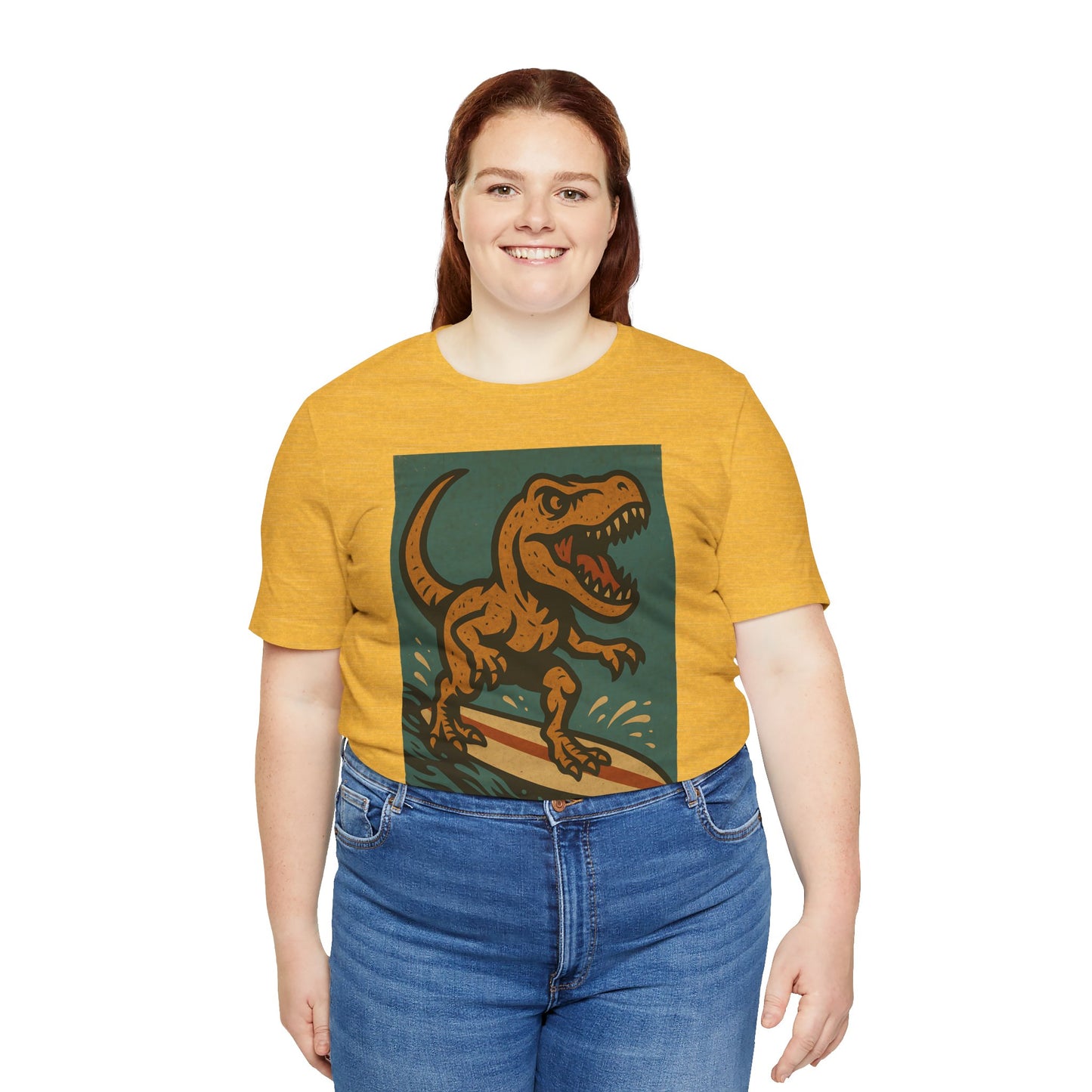 Surfing T-Rex T-Shirt – Funny Dinosaur Graphic Tee for Summer Vibes - WhimSpin - https://whimspin.com