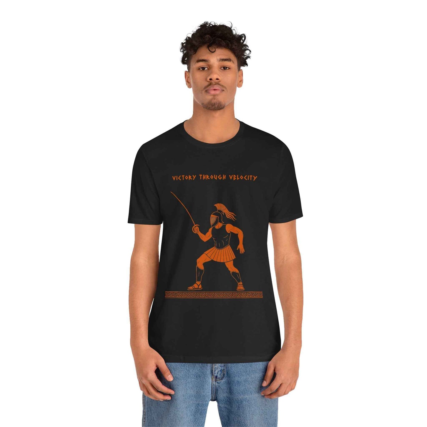 Ares Fencing Saber T-Shirt – “Victory Through Velocity” Greek Mythology Tee