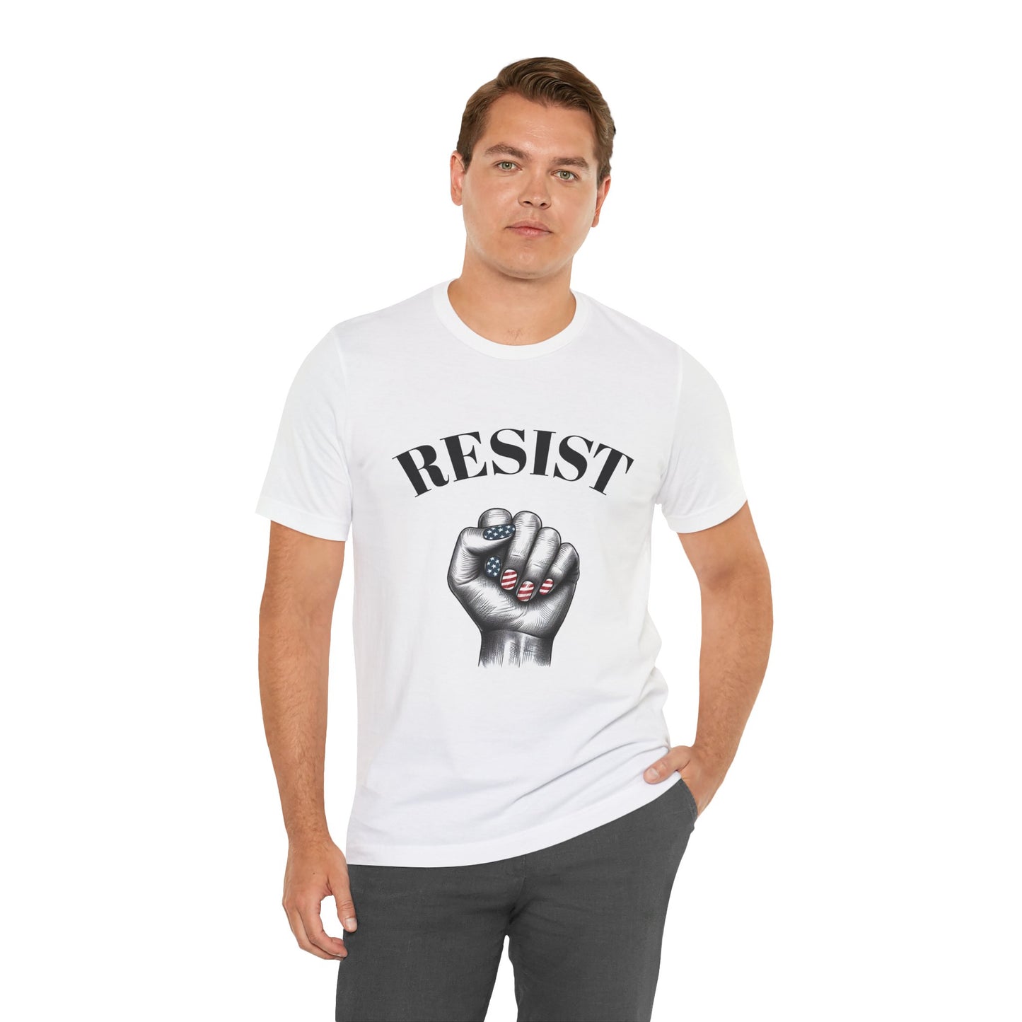 Resist Feminist Power Fist Tee – USA Flag Nails Protest Shirt - WhimSpin - https://whimspin.com