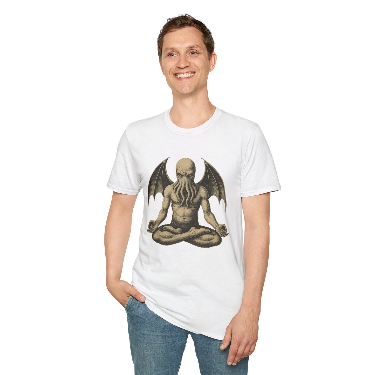 Meditating Cthulhu T-Shirt – Unisex Mythos Tee for Sci-Fi & Festival Fans - WhimSpin - https://whimspin.com