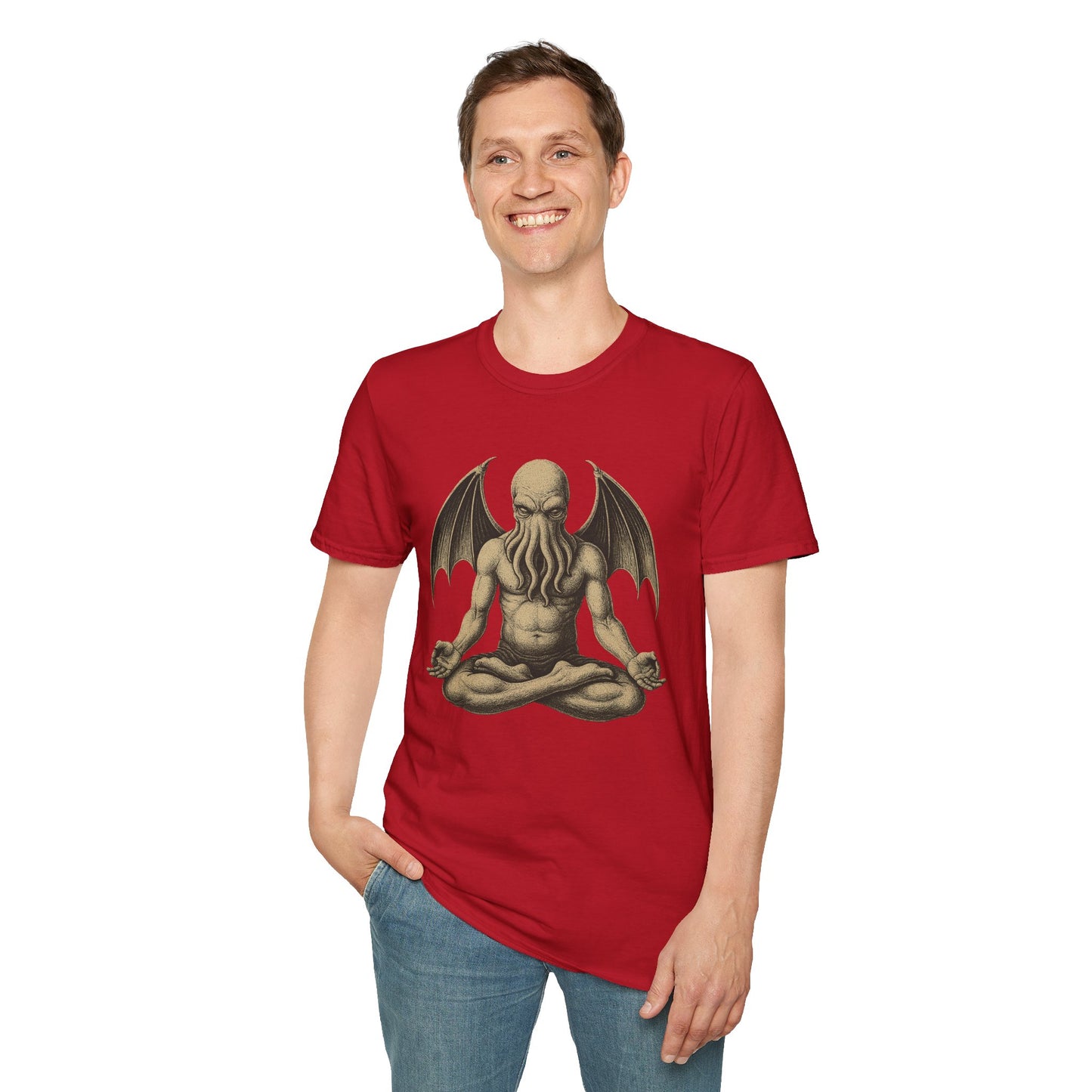Meditating Cthulhu T-Shirt – Unisex Mythos Tee for Sci-Fi & Festival Fans - WhimSpin - https://whimspin.com